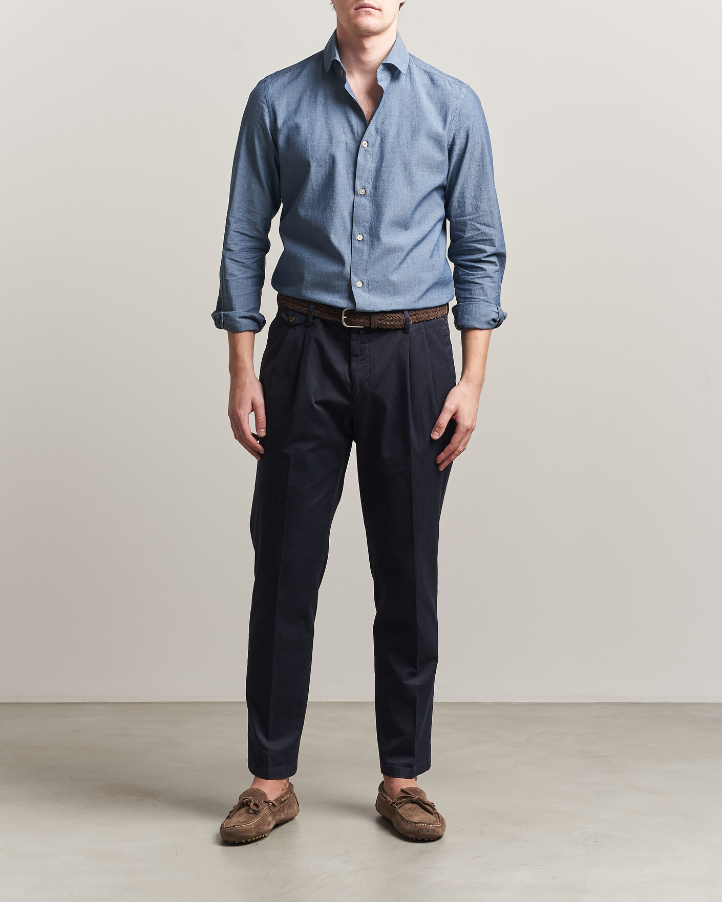 Hombres | Camisas | Boglioli | Chambray Shirt Medium Blue
