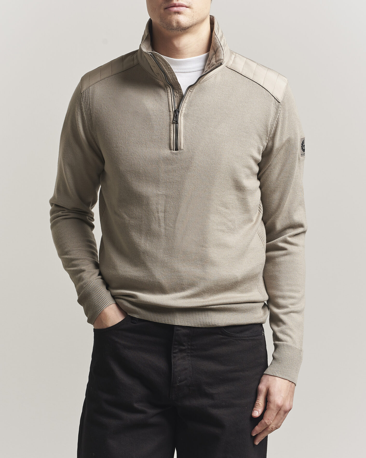 Hombres | Jerséis y prendas de punto | Belstaff | Klimington Knitted Half Zip Dark Sand