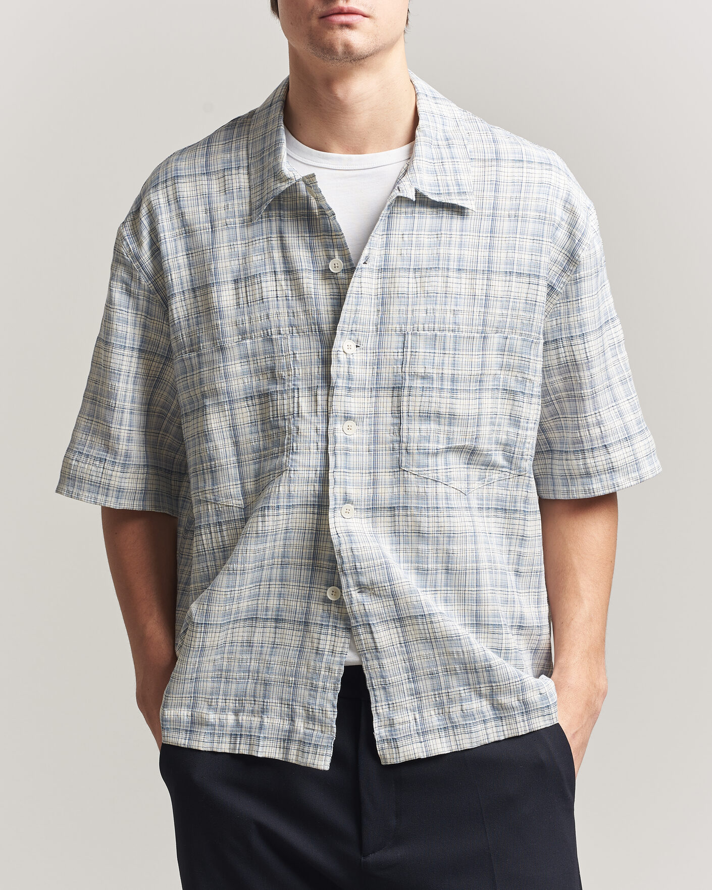 Hombres | Camisas | Sunflower | Adam Short Sleeve Shirt Light Blue Check