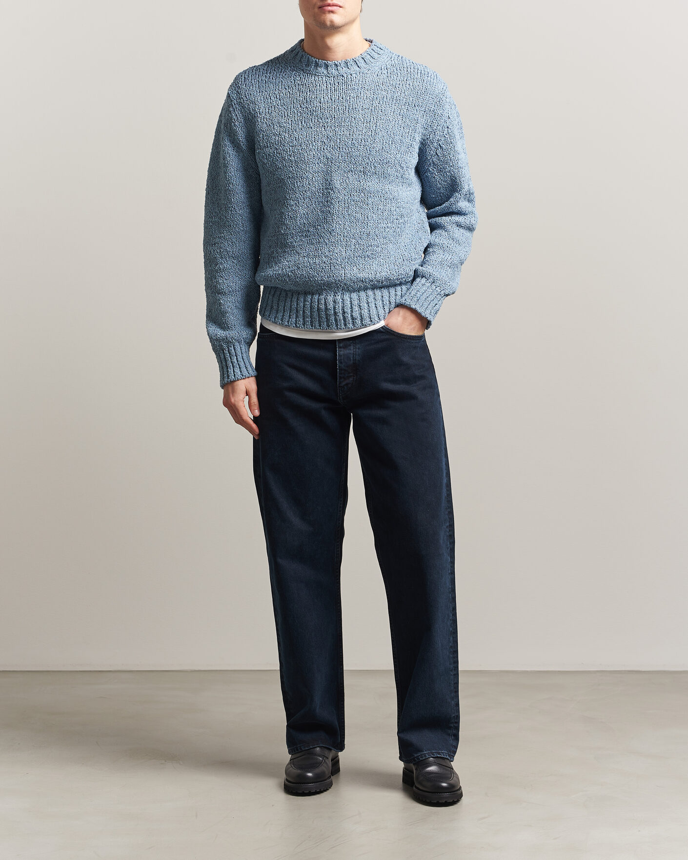 Hombres | Jerséis y prendas de punto | Sunflower | Frederik Cotton Blend Sweater Light Blue