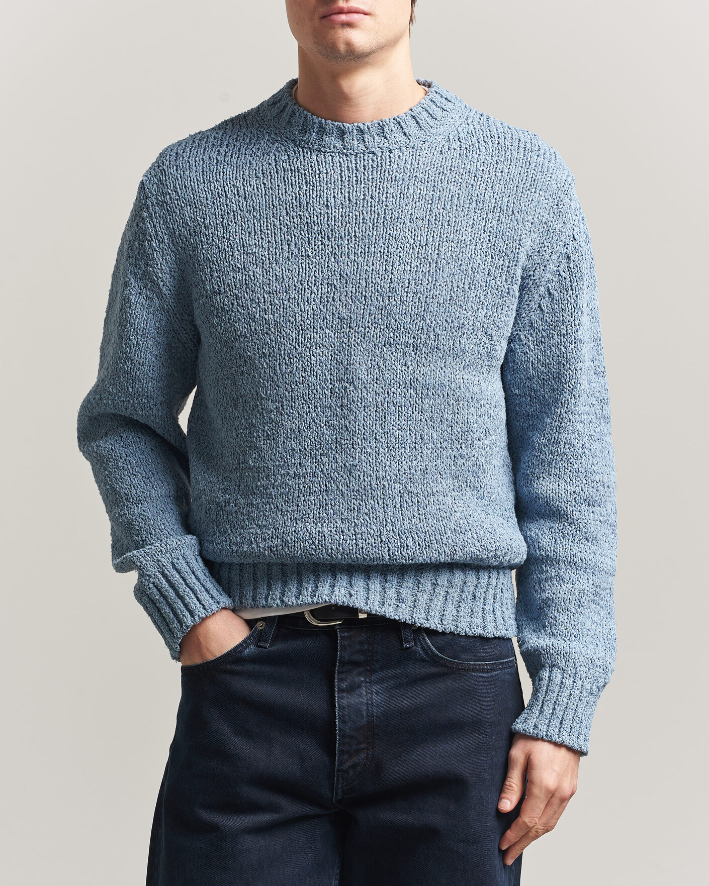 Hombres | Jerséis y prendas de punto | Sunflower | Frederik Cotton Blend Sweater Light Blue