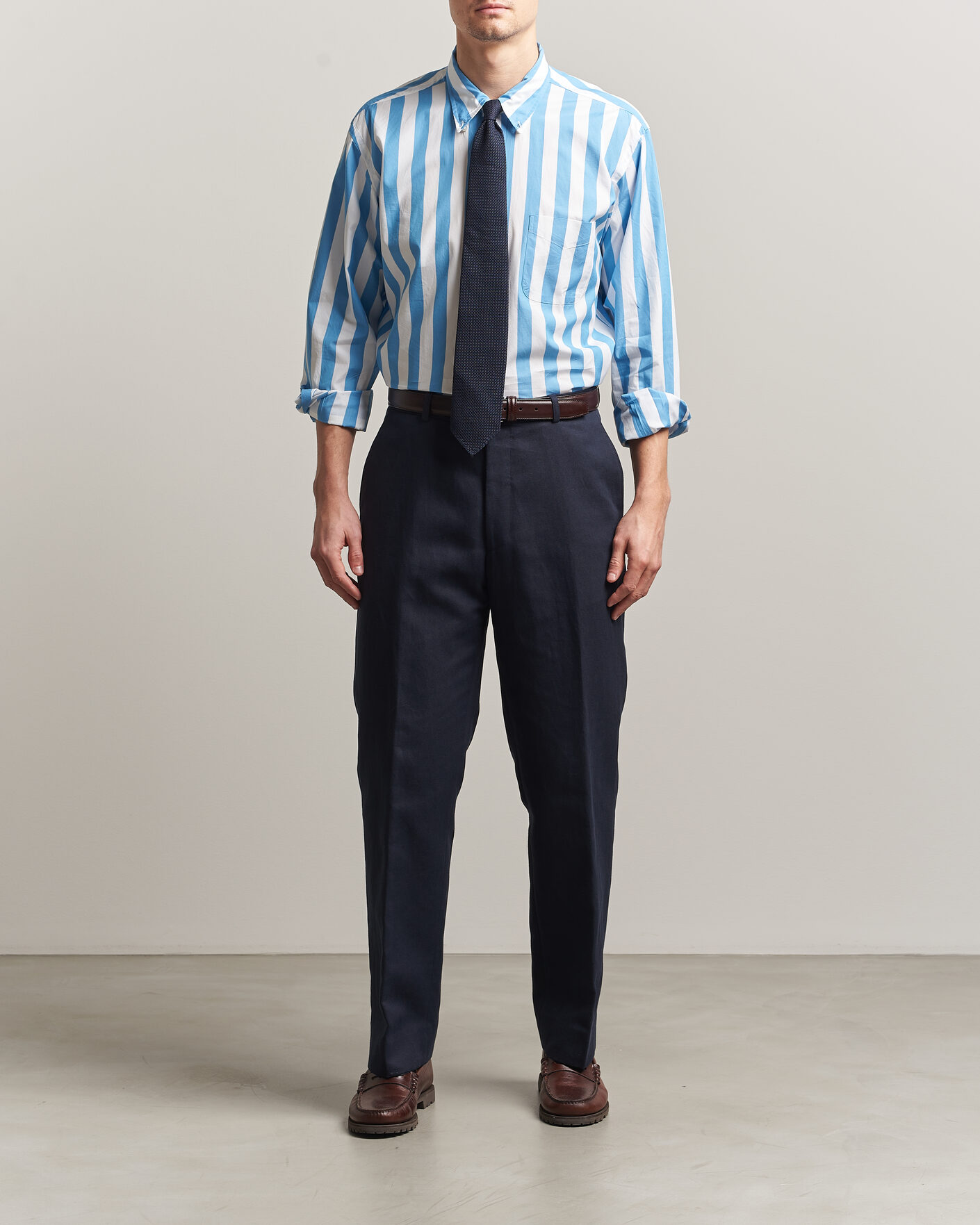 Hombres | Camisas | Kamakura Shirts | Vintage Ivy Button Down Shirt Bold Blue Stripe
