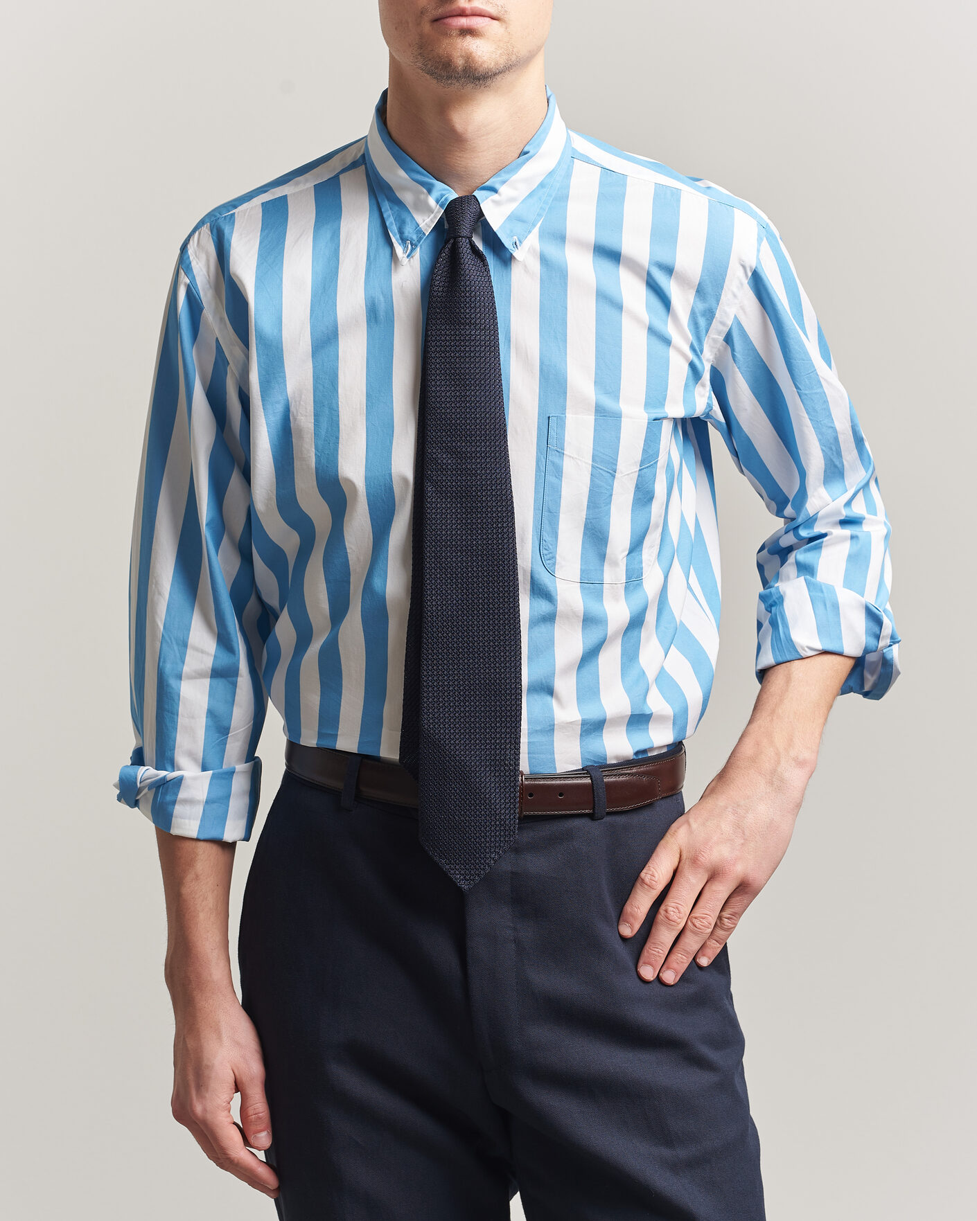 Hombres | Camisas | Kamakura Shirts | Vintage Ivy Button Down Shirt Bold Blue Stripe