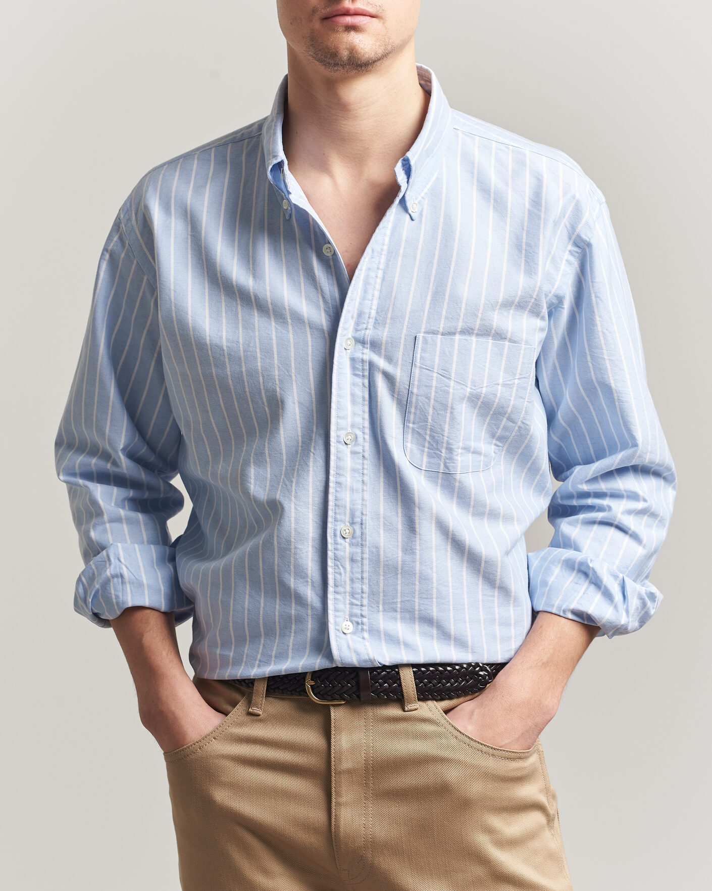 Hombres | Camisas | Kamakura Shirts | Vintage Ivy Oxford BD Shirt Blue Blazer Stripe