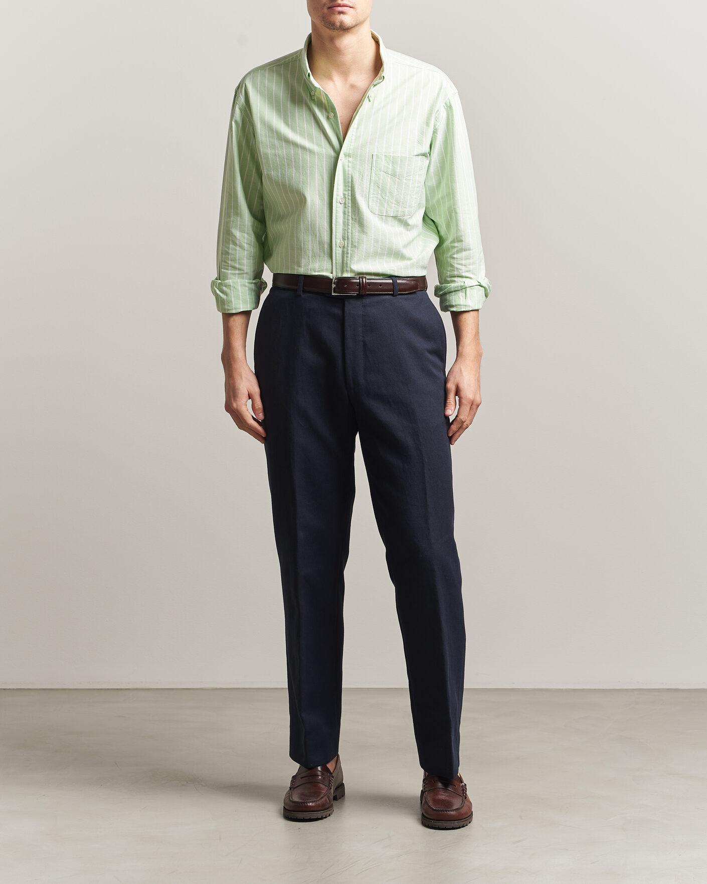 Hombres | Camisas | Kamakura Shirts | Vintage Ivy Oxford BD Shirt Green Blazer Stripe