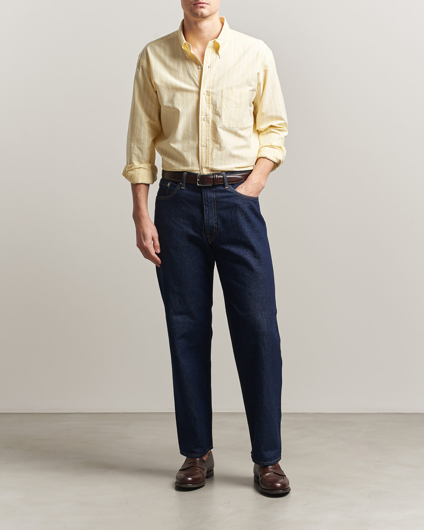 Hombres | Camisas | Kamakura Shirts | Vintage Ivy Oxford BD Shirt Yellow Blazer Stripe