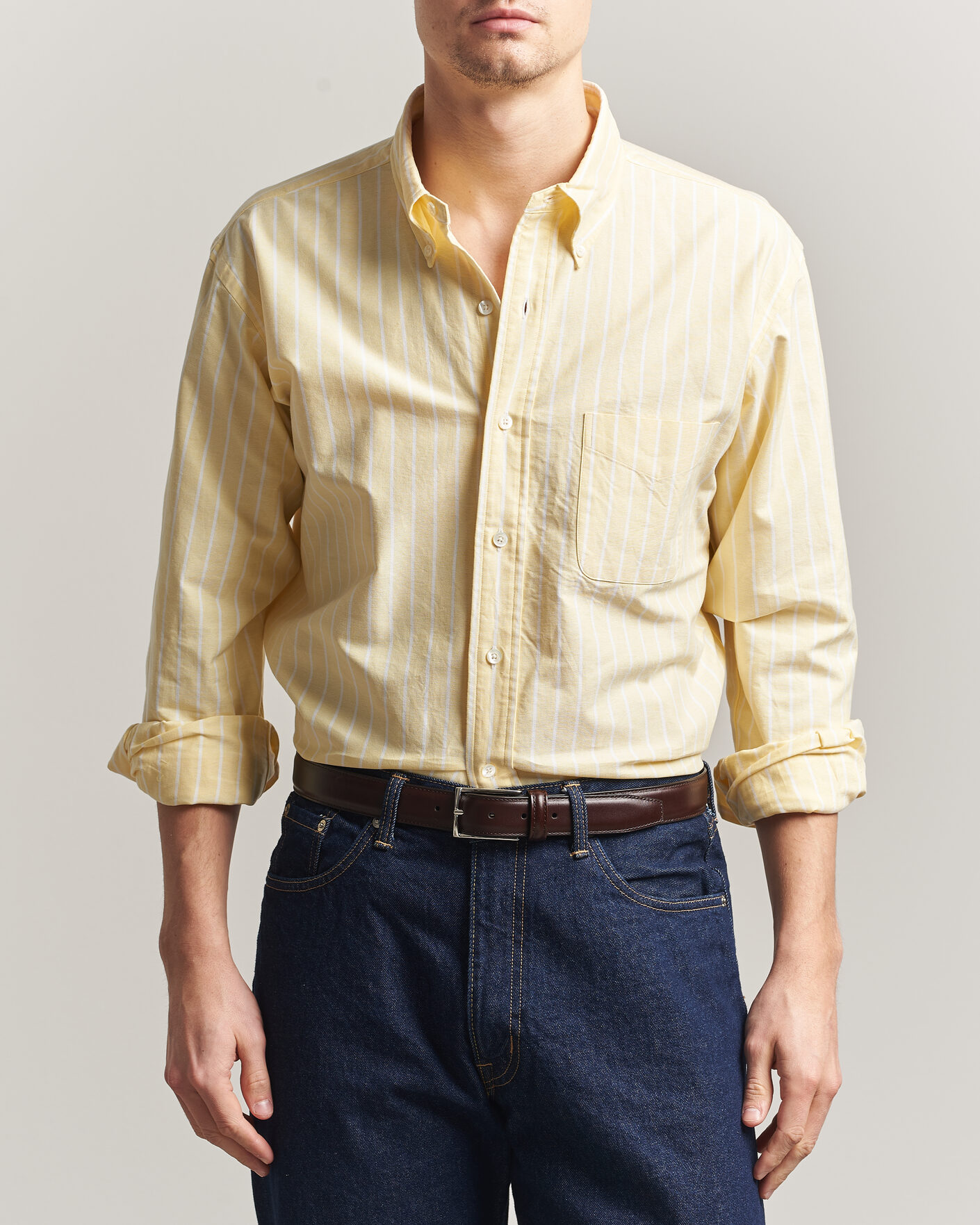 Hombres | Camisas | Kamakura Shirts | Vintage Ivy Oxford BD Shirt Yellow Blazer Stripe