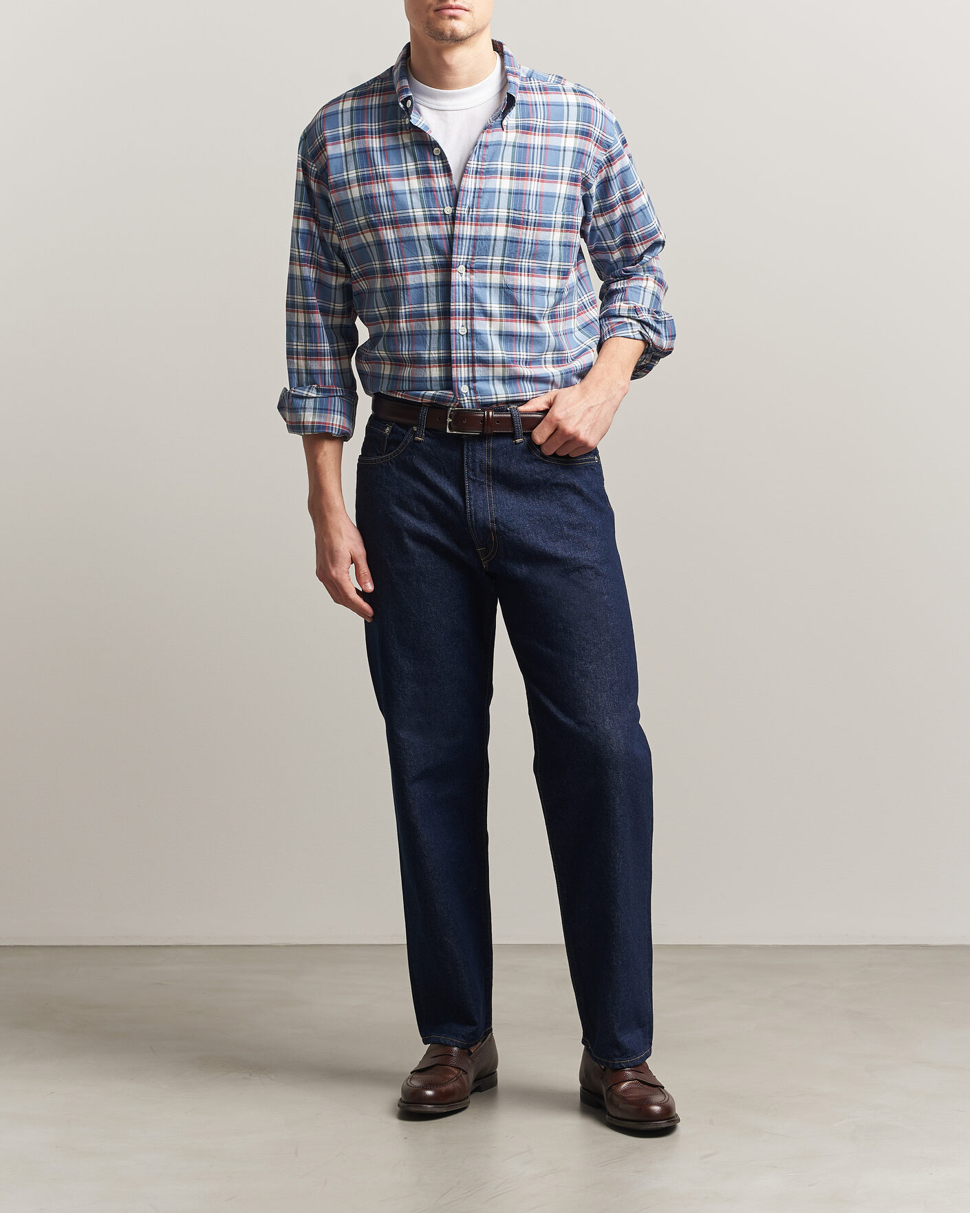 Hombres | Camisas | Kamakura Shirts | Vintage Ivy Button Down Shirt Blue Madras