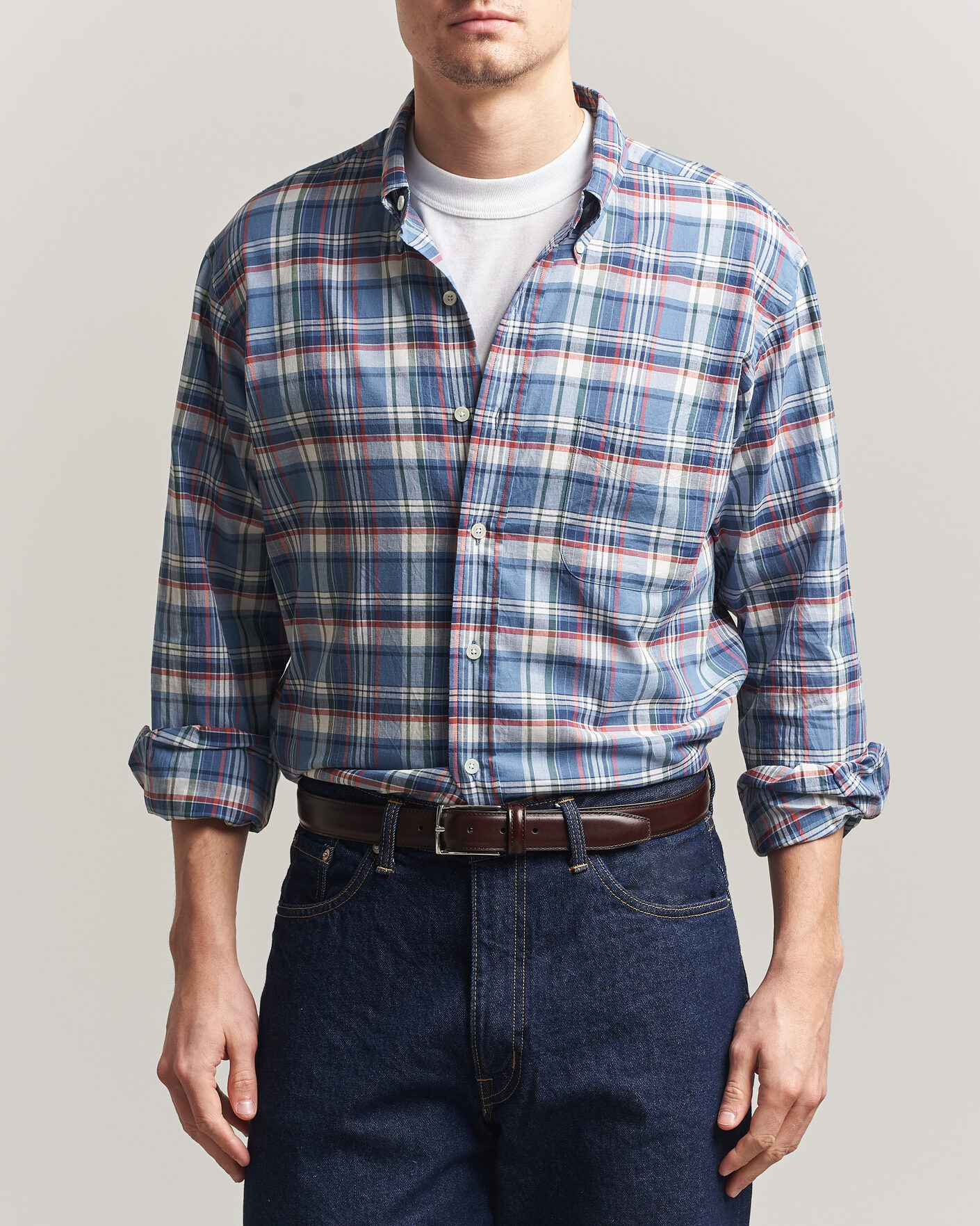Hombres | Camisas | Kamakura Shirts | Vintage Ivy Button Down Shirt Blue Madras