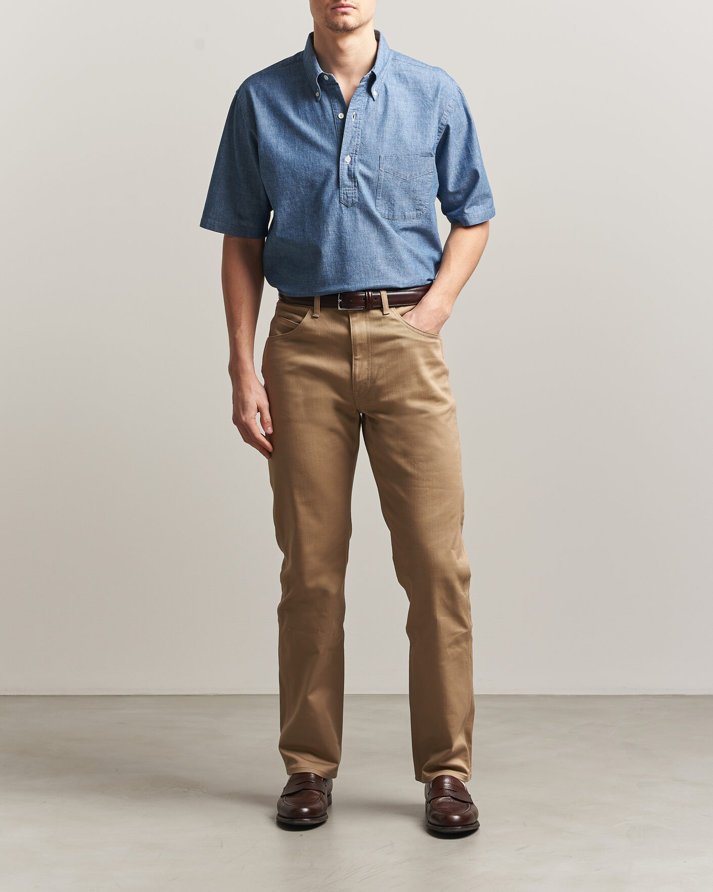 Hombres | Camisas | Kamakura Shirts | Vintage Ivy Half Sleeve Chambray Popover Blue