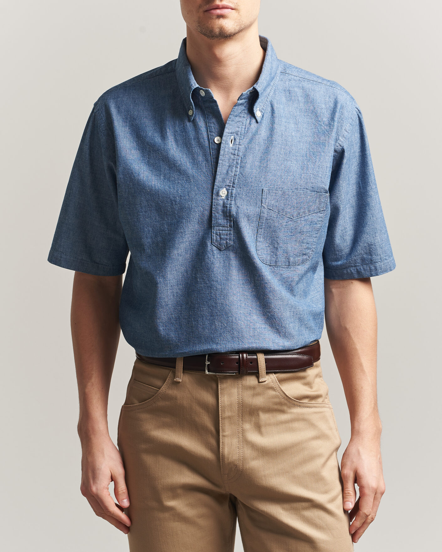 Hombres | Camisas | Kamakura Shirts | Vintage Ivy Half Sleeve Chambray Popover Blue