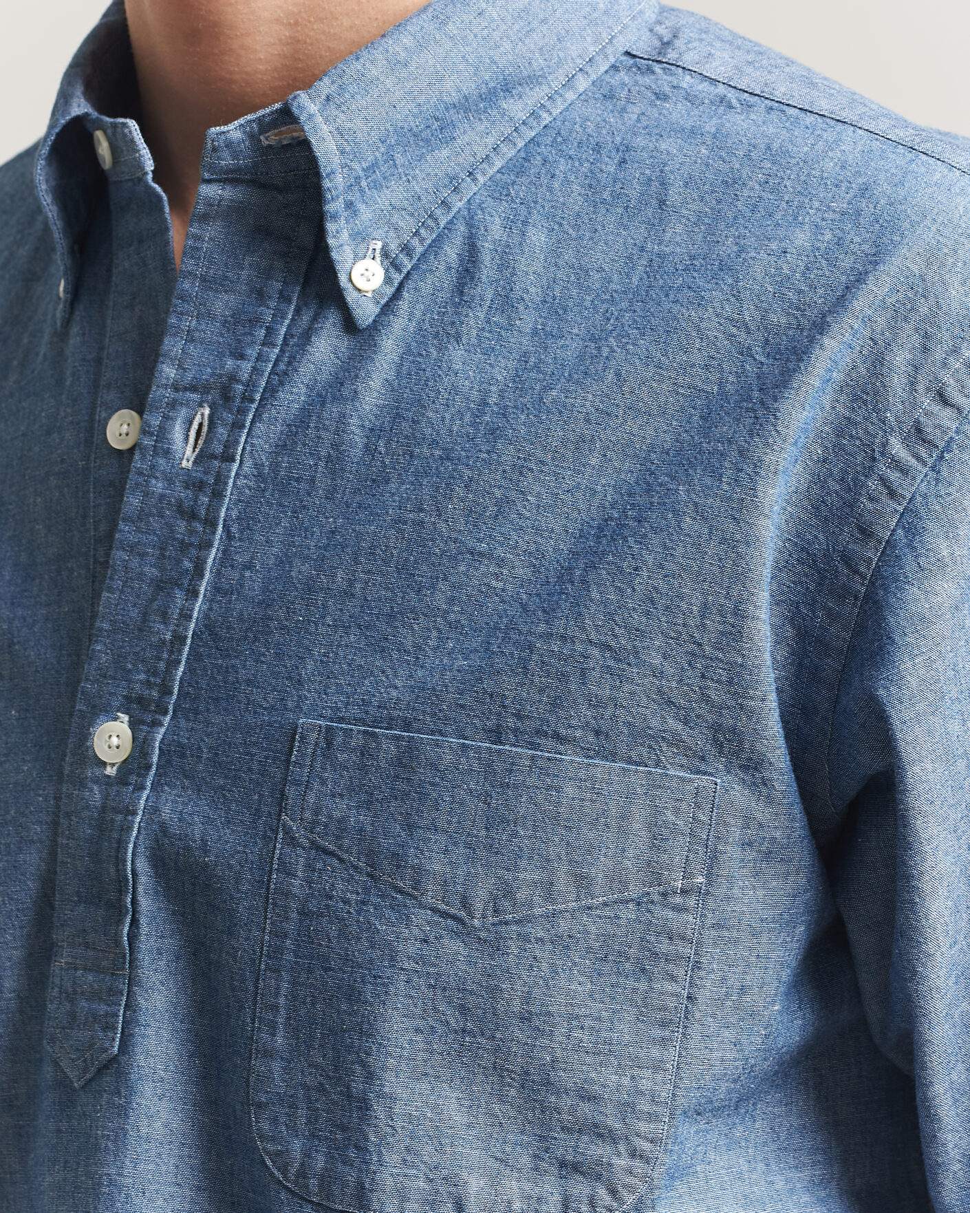 Hombres | Camisas | Kamakura Shirts | Vintage Ivy Half Sleeve Chambray Popover Blue
