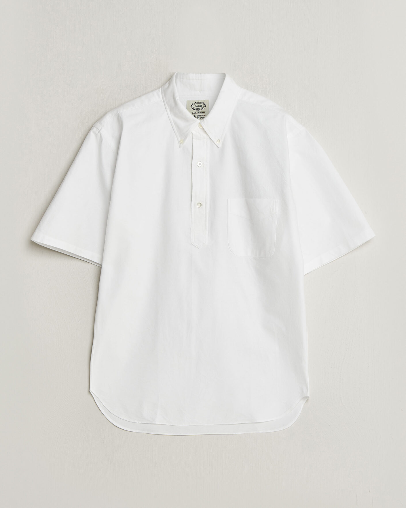 Hombres | Camisas | Kamakura Shirts | Vintage Ivy Half Sleeve Oxford Popover White