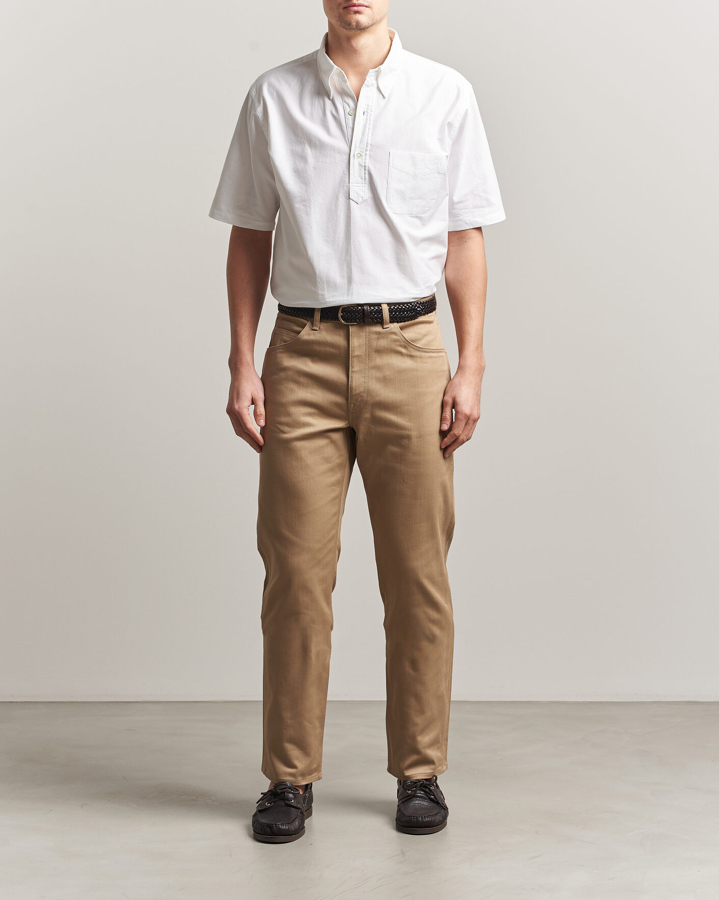 Hombres | Camisas | Kamakura Shirts | Vintage Ivy Half Sleeve Oxford Popover White