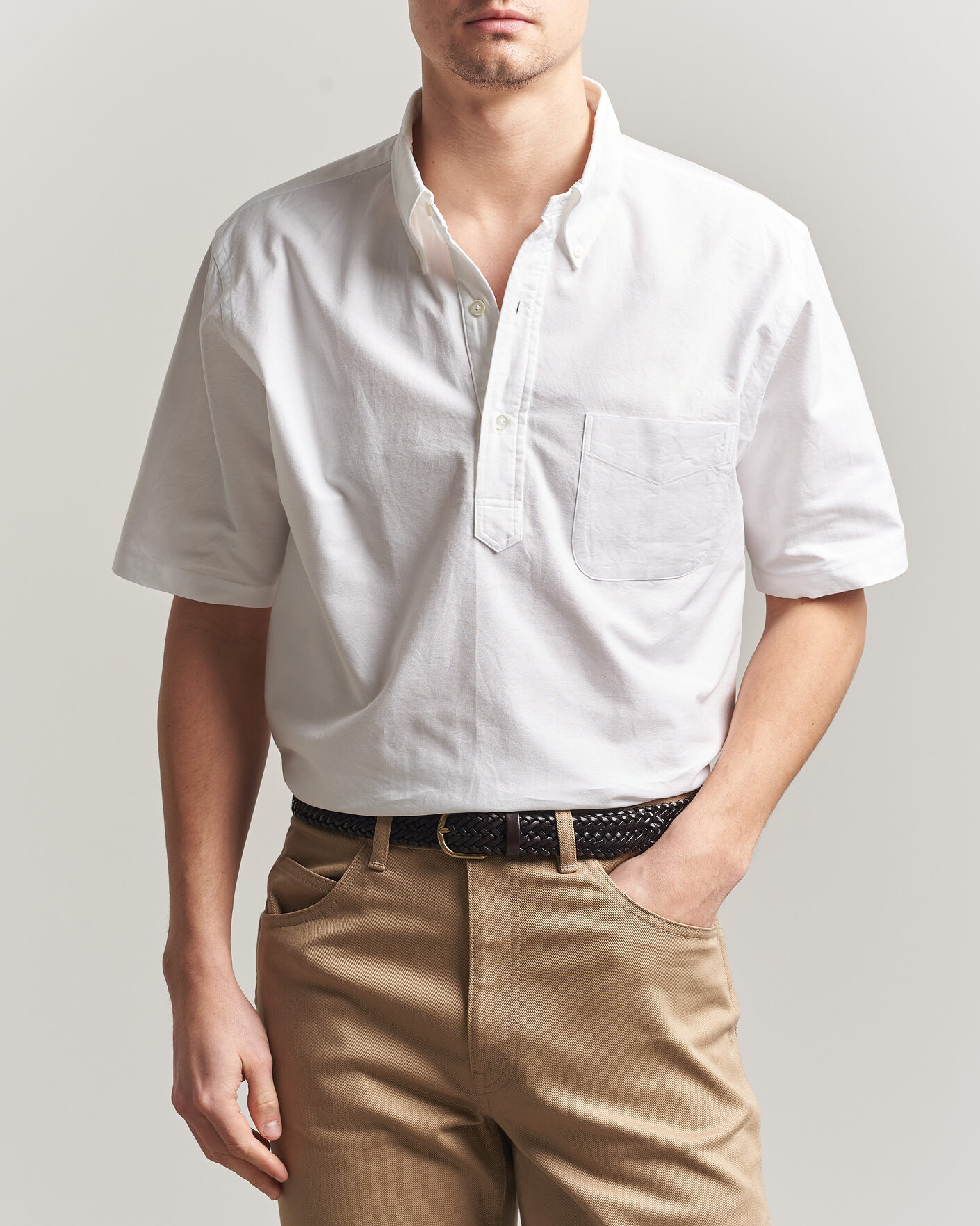Hombres | Camisas | Kamakura Shirts | Vintage Ivy Half Sleeve Oxford Popover White