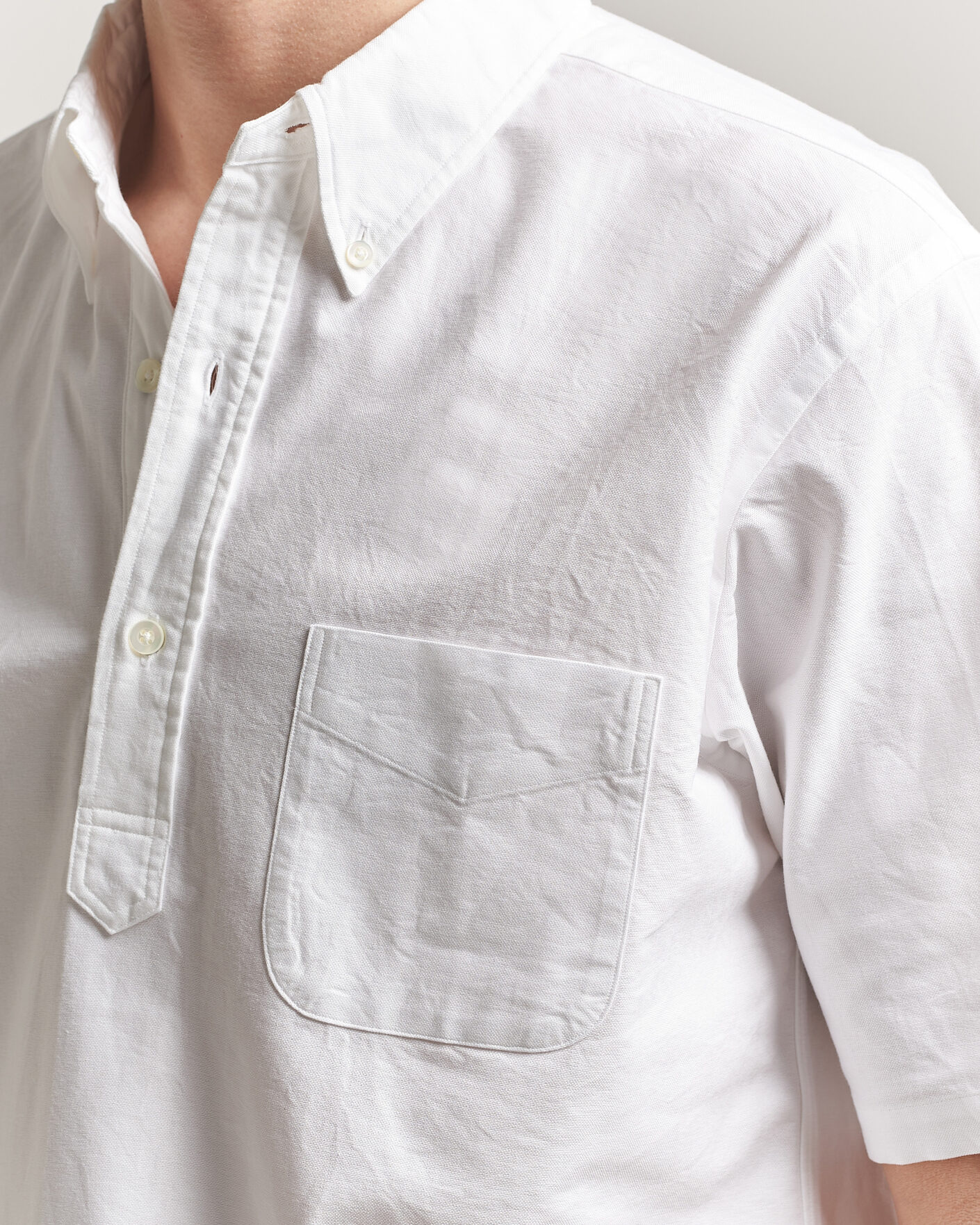 Hombres | Camisas | Kamakura Shirts | Vintage Ivy Half Sleeve Oxford Popover White