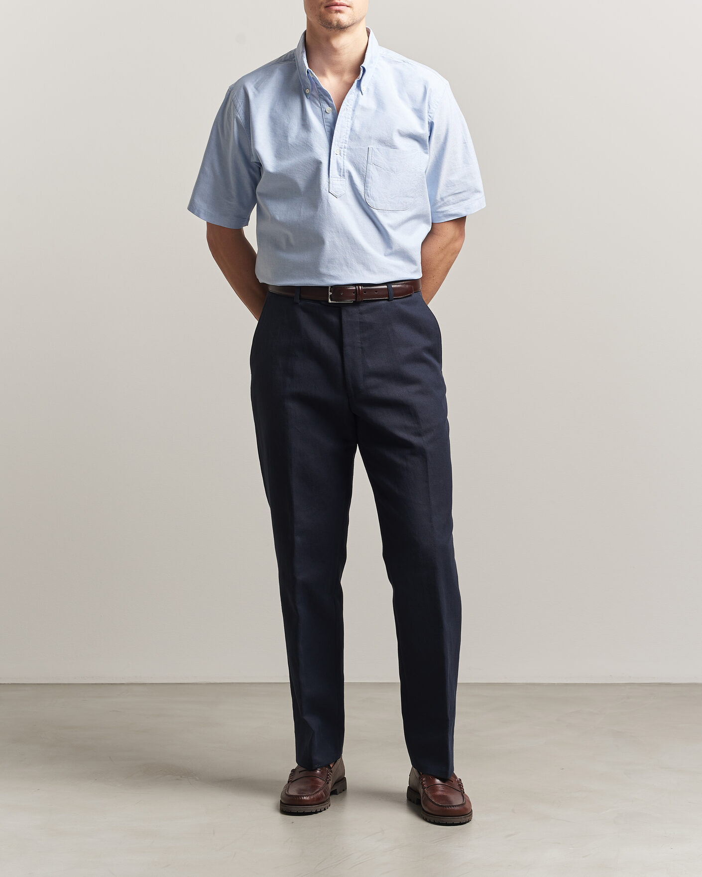 Hombres | Camisas | Kamakura Shirts | Vintage Ivy Half Sleeve Oxford Popover Light Blue