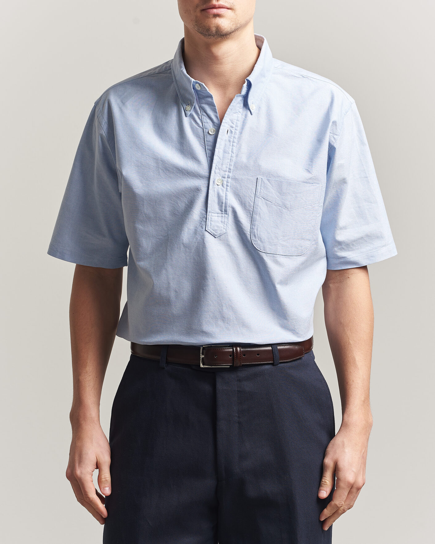 Hombres | Camisas | Kamakura Shirts | Vintage Ivy Half Sleeve Oxford Popover Light Blue