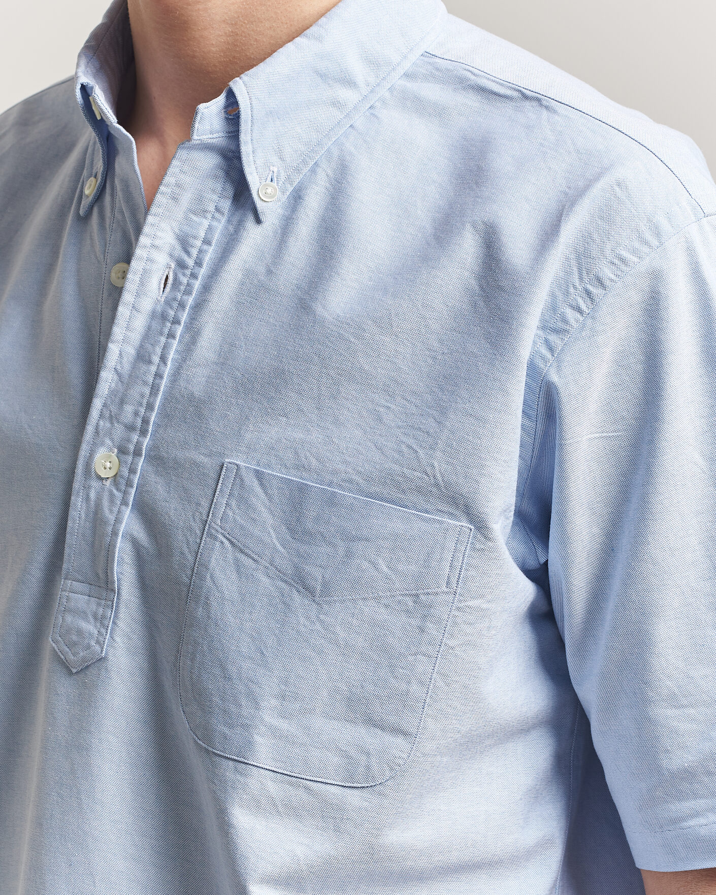 Hombres | Camisas | Kamakura Shirts | Vintage Ivy Half Sleeve Oxford Popover Light Blue
