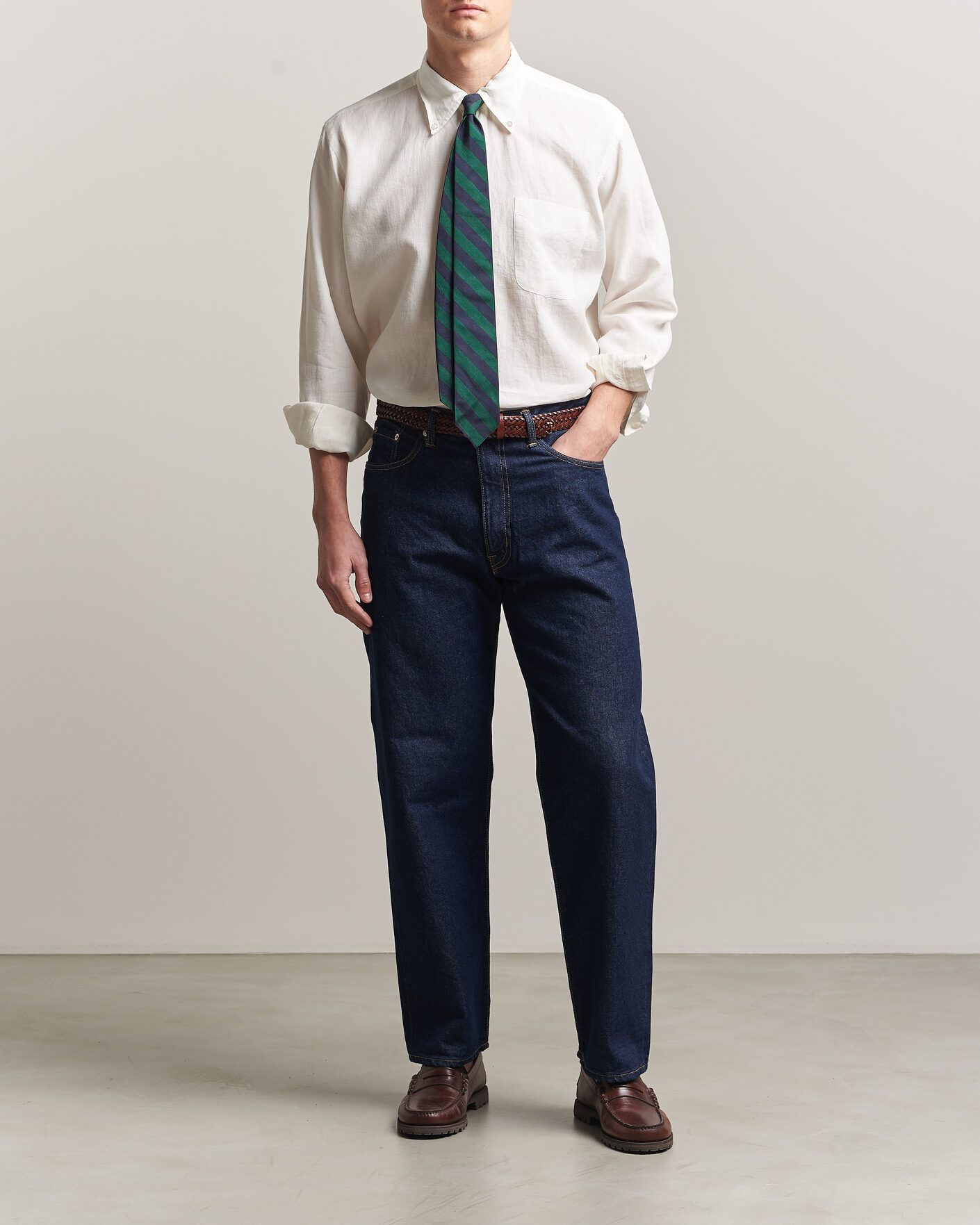 Hombres | Camisas | Kamakura Shirts | Linen Ametora Shirt White