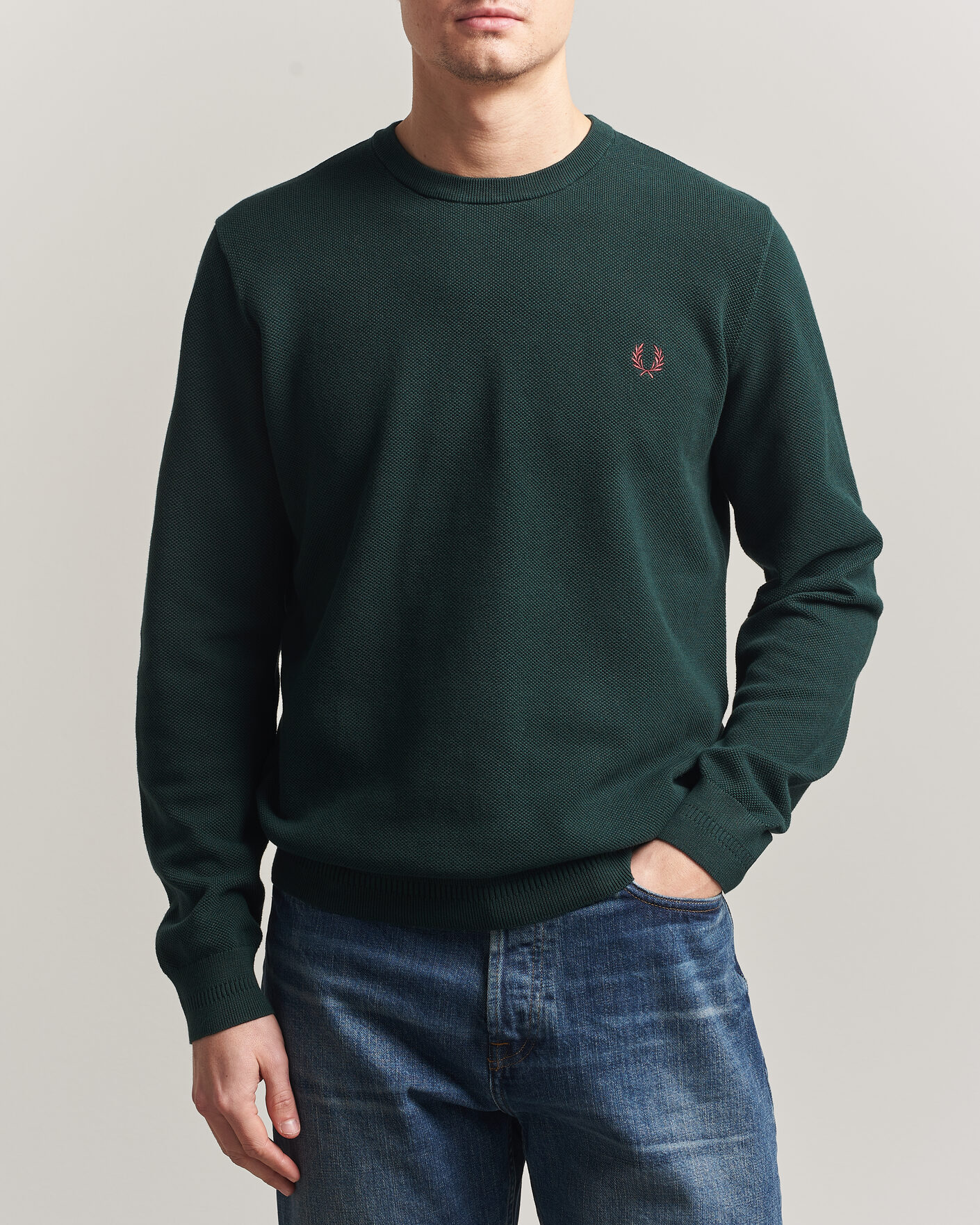 Hombres | Jerséis y prendas de punto | Fred Perry | Piqué Stitched Sweater Grassroots Green