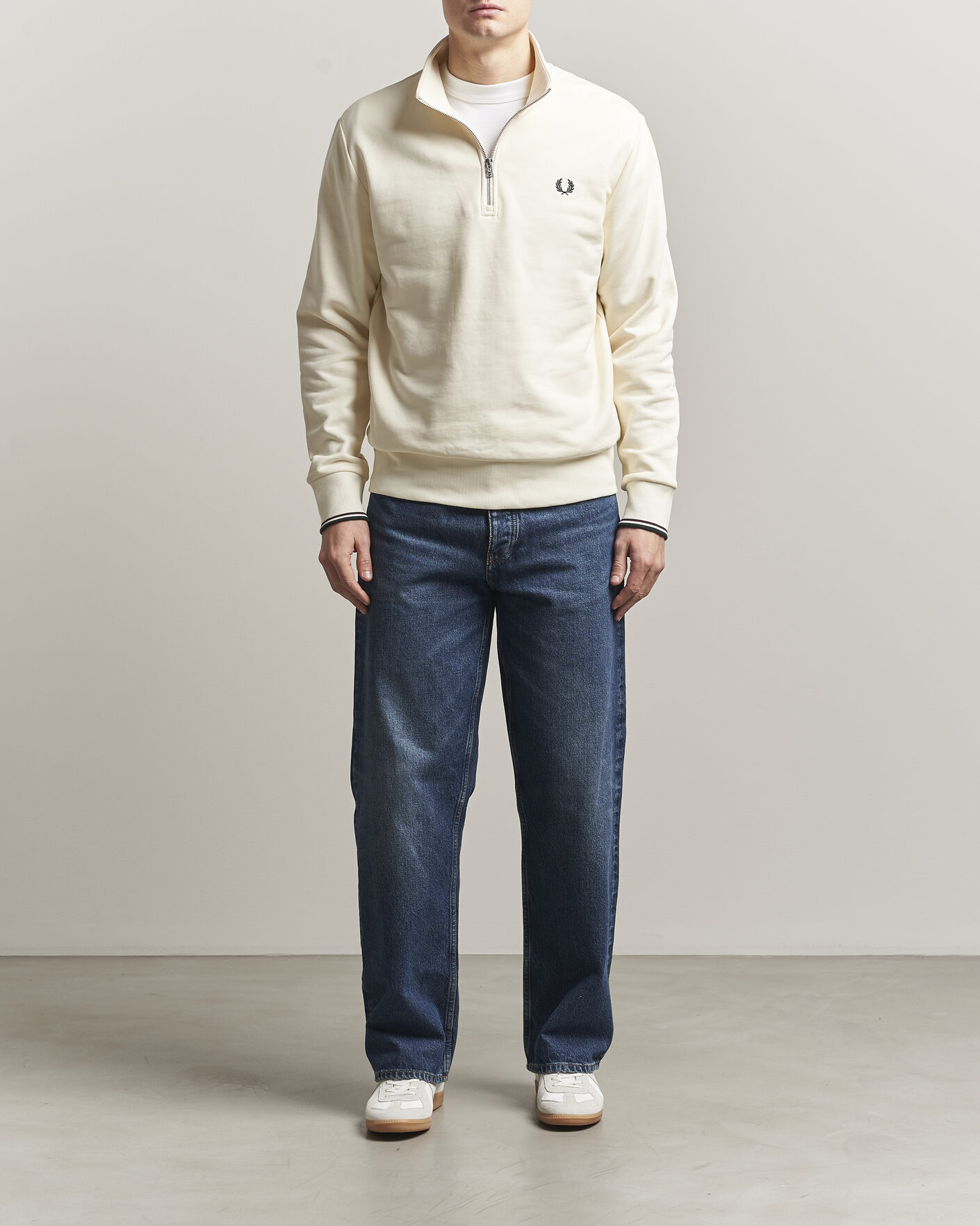 Hombres | Jerséis y prendas de punto | Fred Perry | Half Zip Sweatshirt Ecru