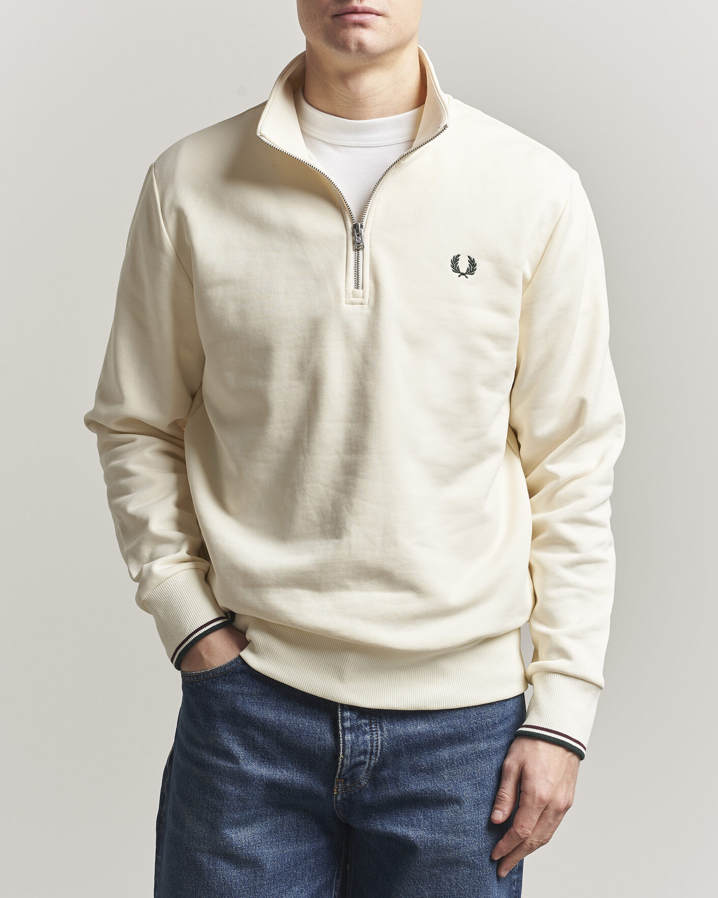Hombres | Jerséis y prendas de punto | Fred Perry | Half Zip Sweatshirt Ecru