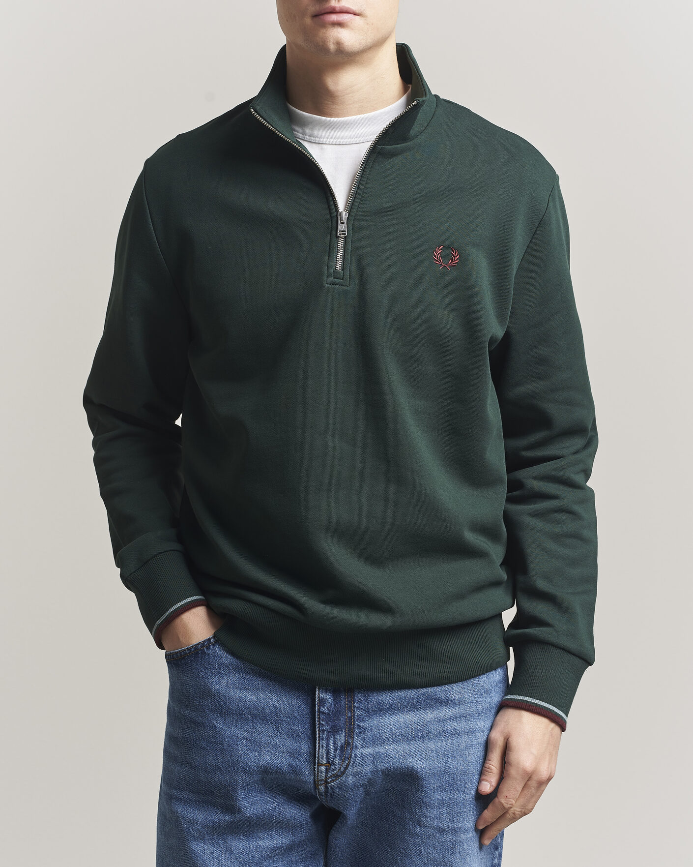Hombres | Jerséis y prendas de punto | Fred Perry | Half Zip Sweatshirt Grassroots Green