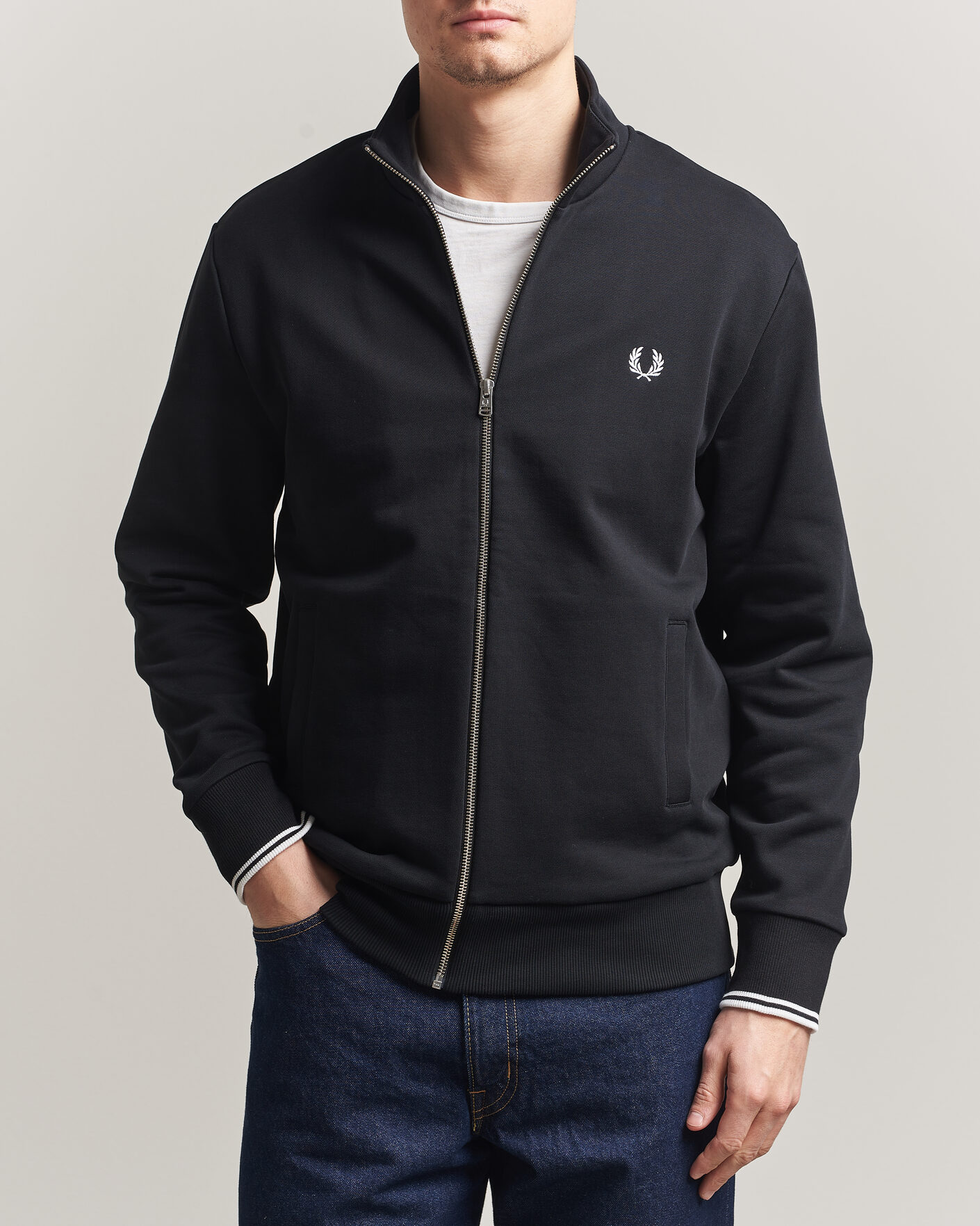 Hombres | Jerséis y prendas de punto | Fred Perry | Full Zip Sweatshirt Black
