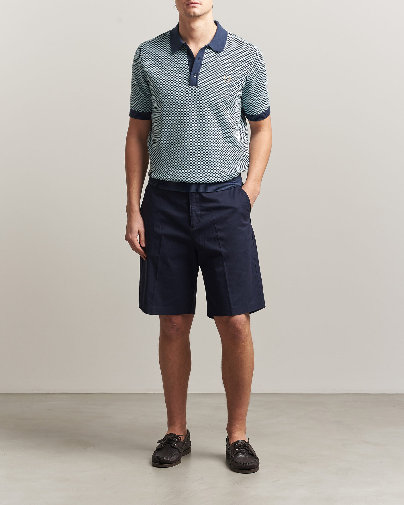 Hombres | Polos | Fred Perry | Checkboard Knitted Polo Dark Airforce