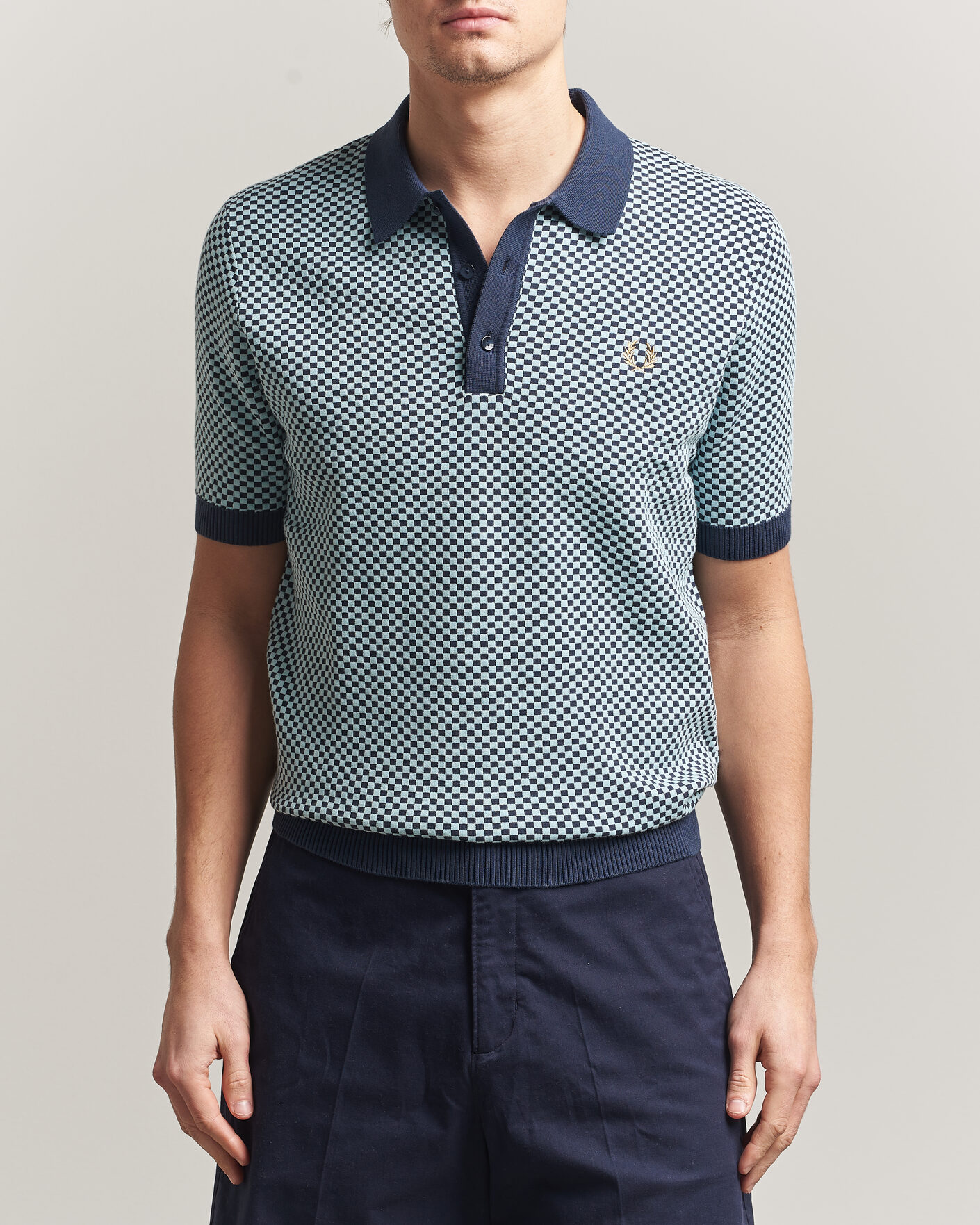 Hombres | Polos | Fred Perry | Checkboard Knitted Polo Dark Airforce