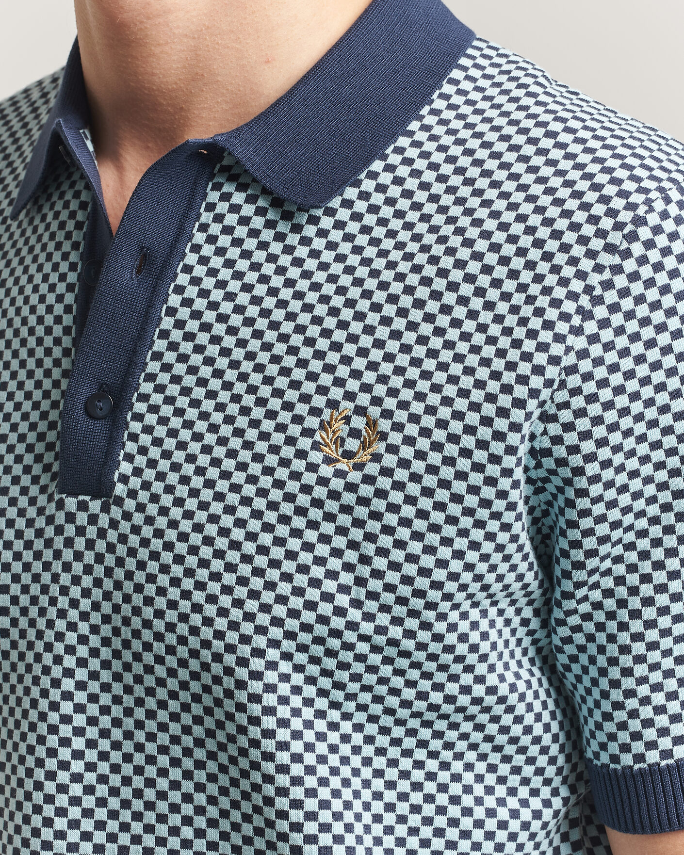 Hombres | Polos | Fred Perry | Checkboard Knitted Polo Dark Airforce