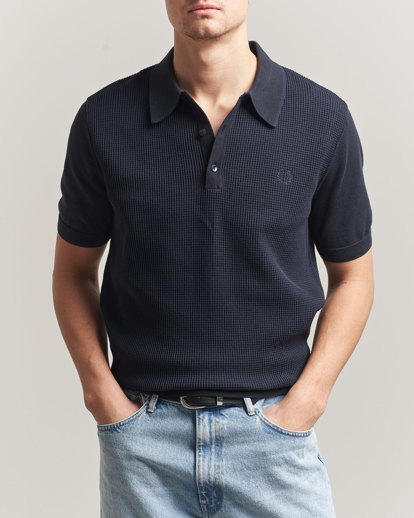 Hombres | Polos | Fred Perry | Waffle Knitted Polo Navy