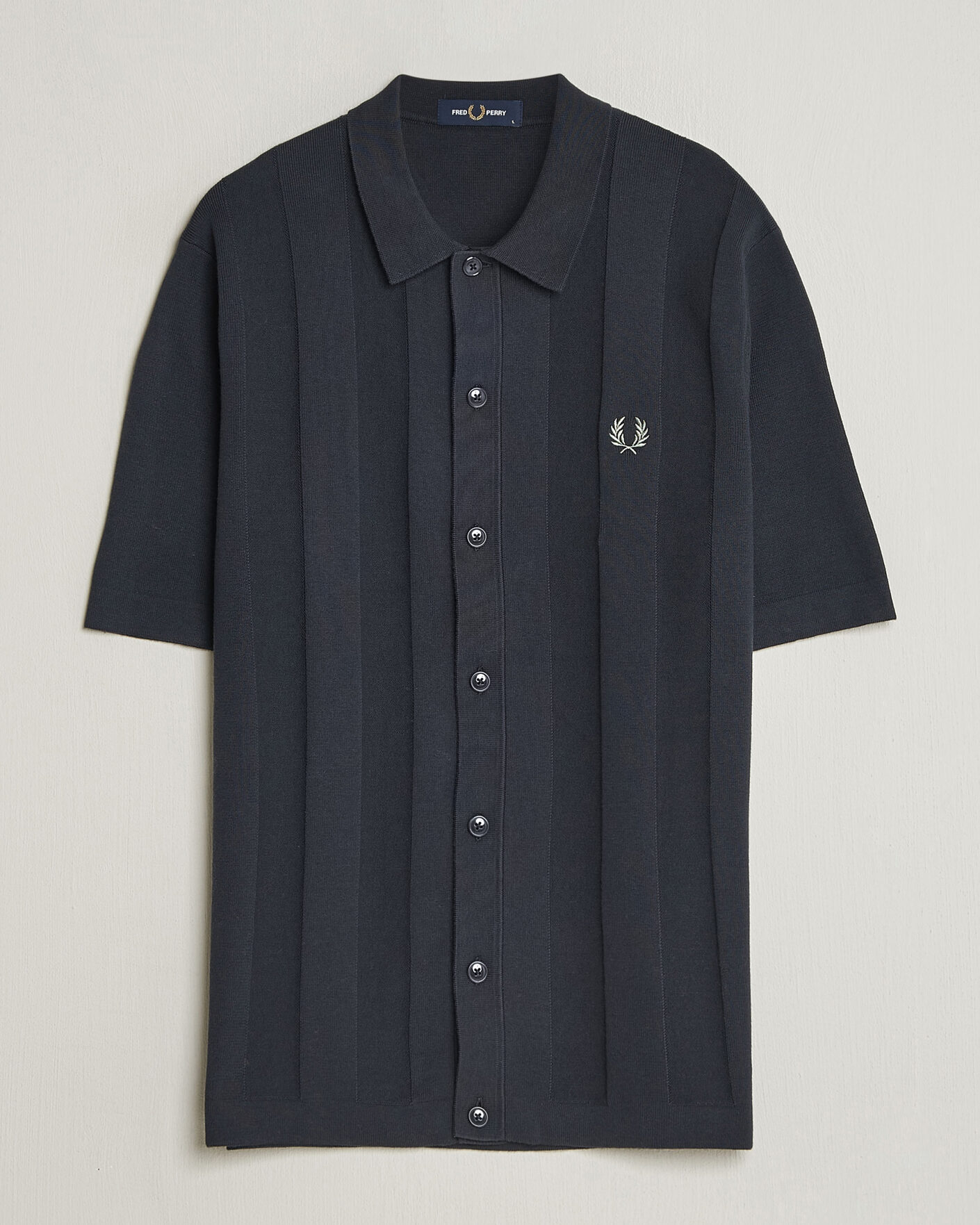 Hombres | Camisas | Fred Perry | Tonal Vertical Striped Knitted Shirt Navy