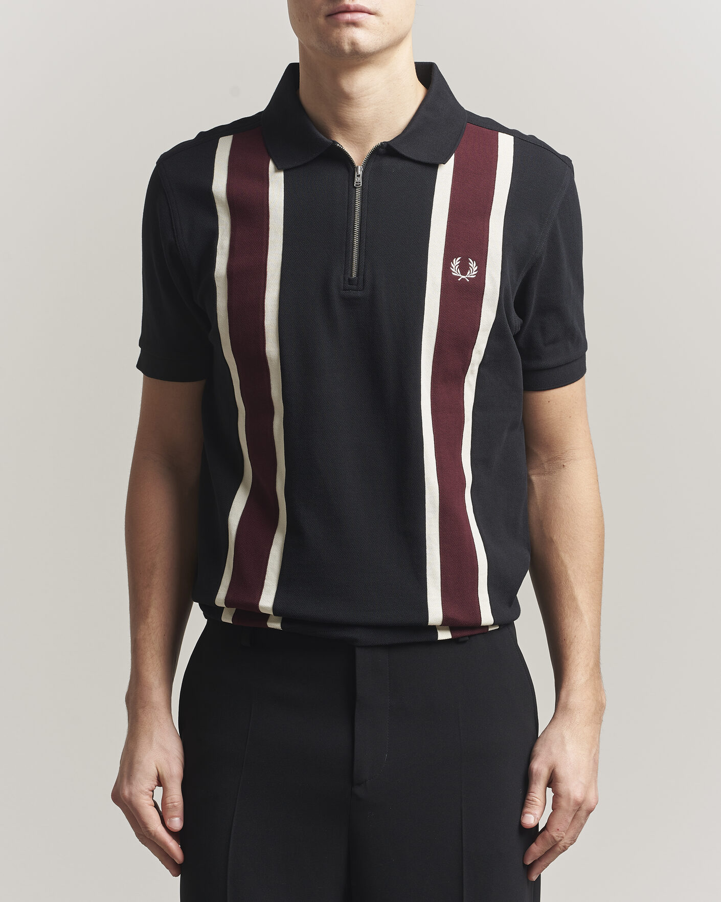 Hombres | Polos | Fred Perry | Tramline Half Zip Polo Black