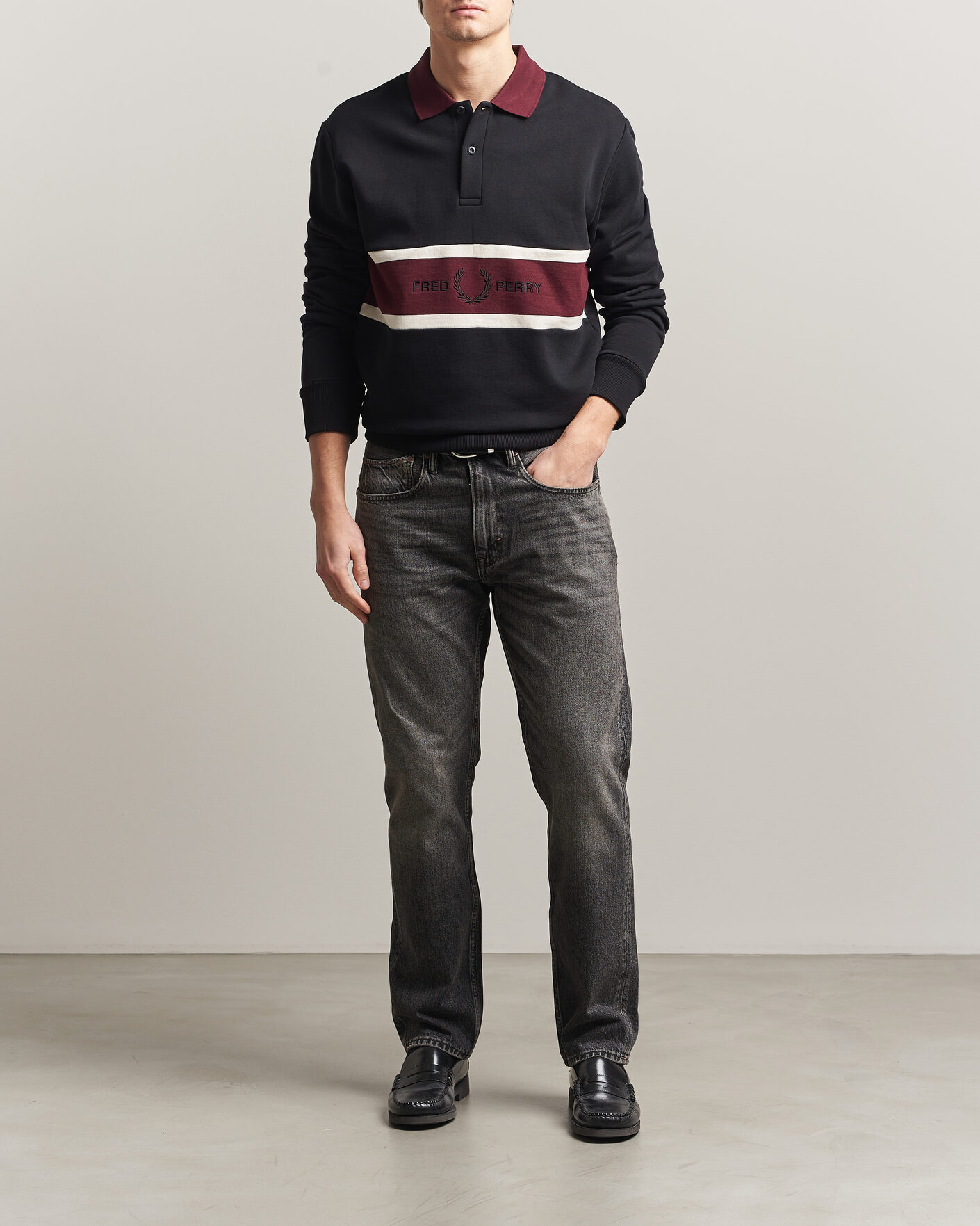 Hombres | Jerséis y prendas de punto | Fred Perry | Embroidered Paneled Polo Sweater Black