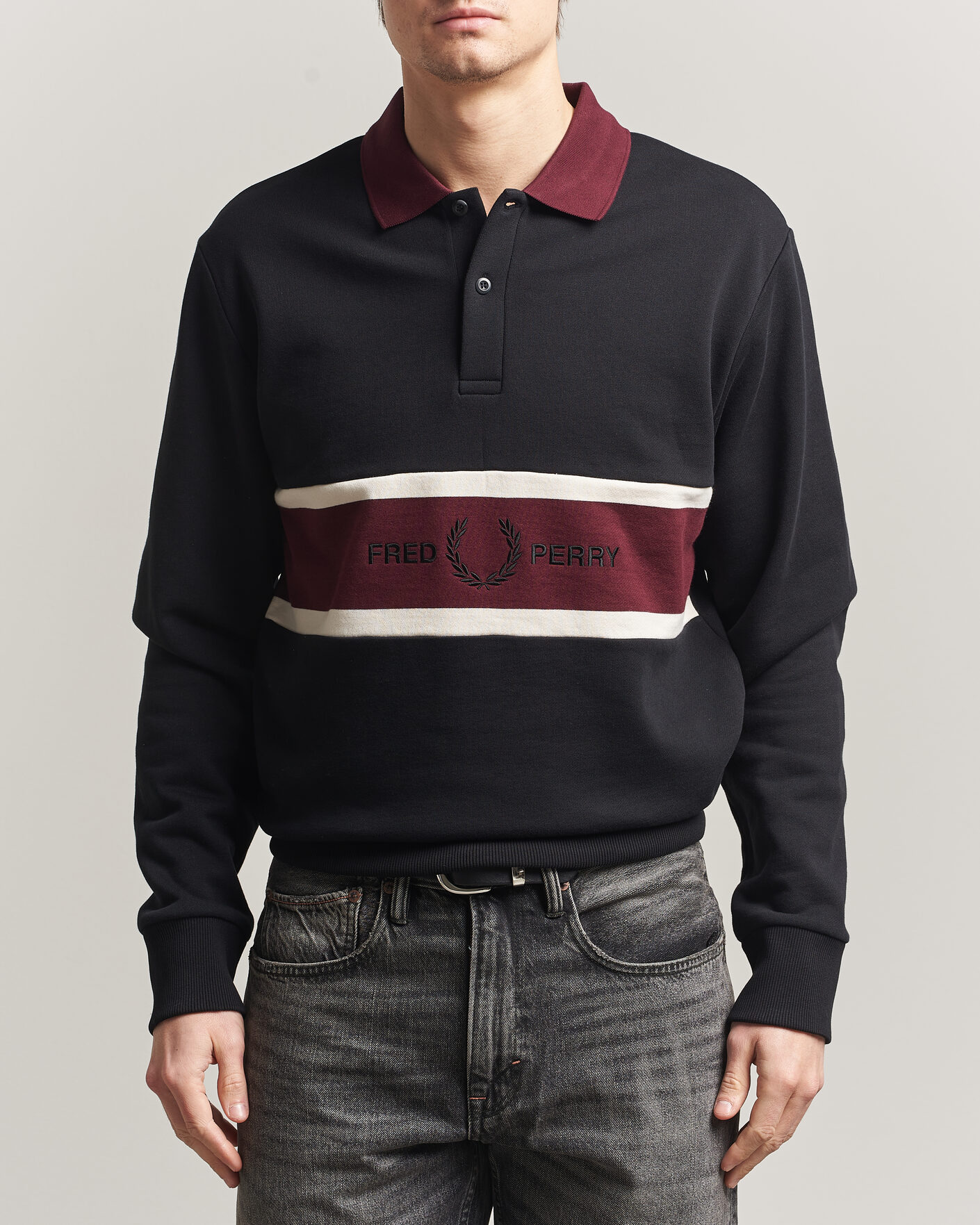 Hombres | Jerséis y prendas de punto | Fred Perry | Embroidered Paneled Polo Sweater Black