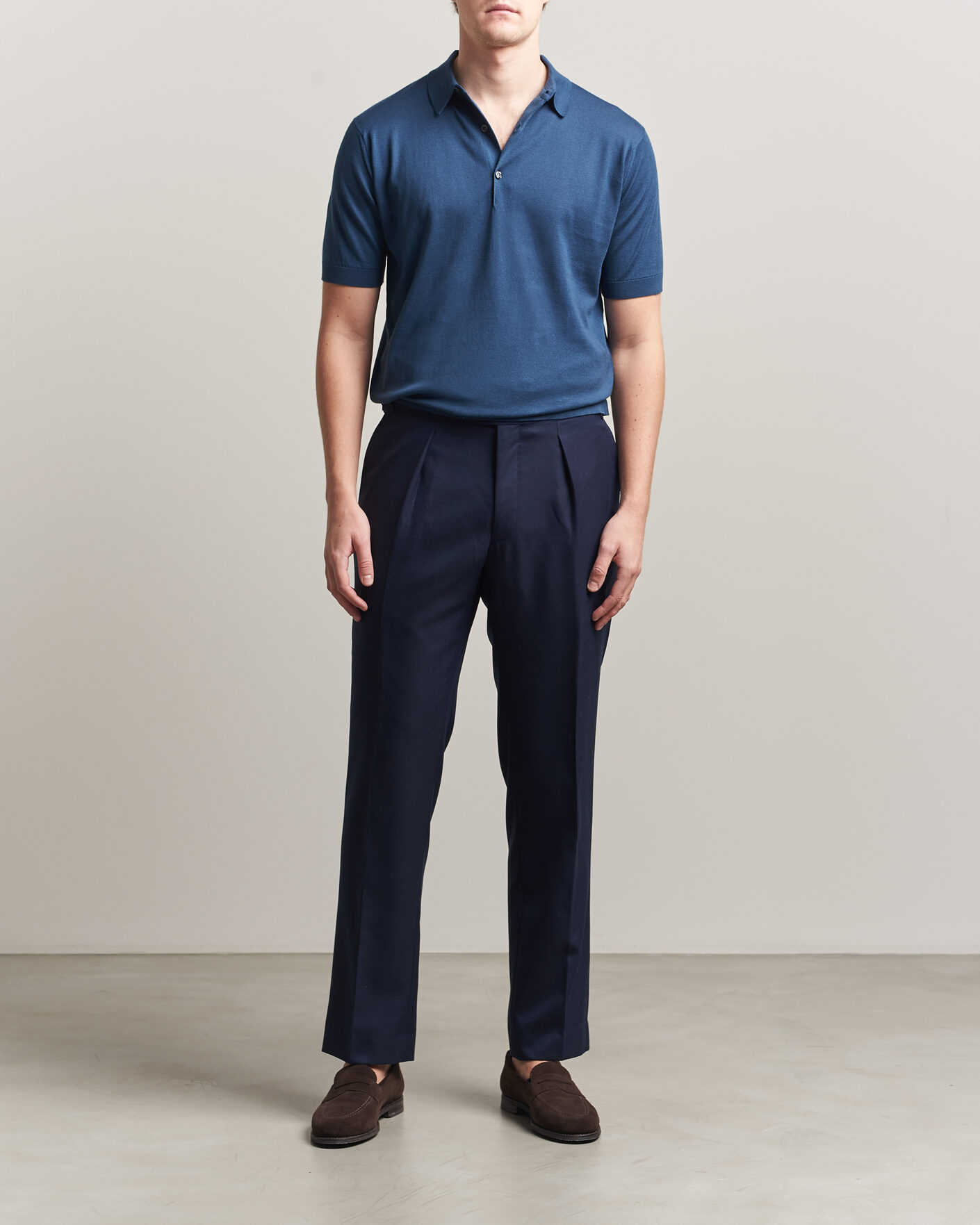 Hombres | Polos | John Smedley | Adrian Slim Fit Sea Island Cotton Polo Delft Blue