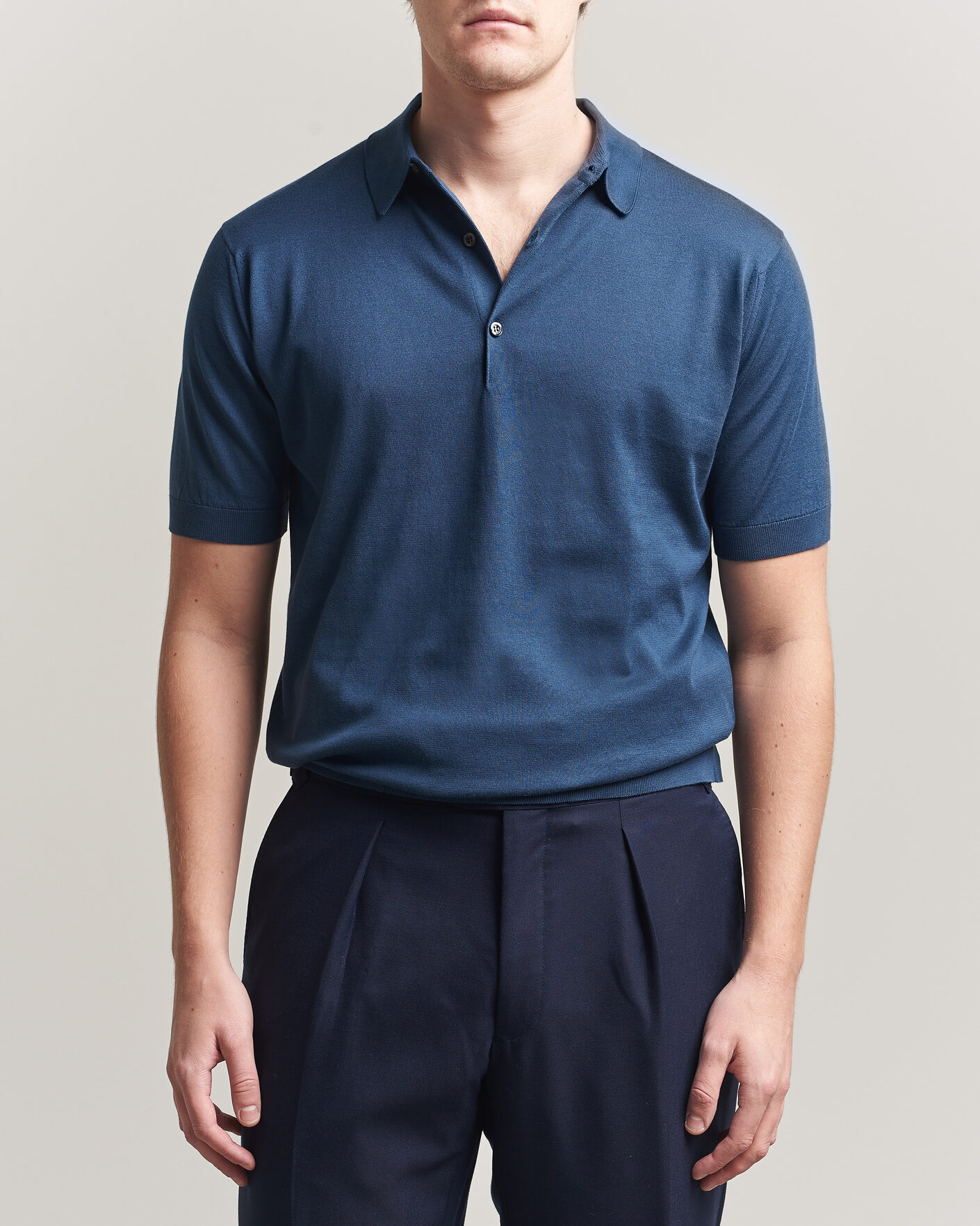 Hombres | Polos | John Smedley | Adrian Slim Fit Sea Island Cotton Polo Delft Blue