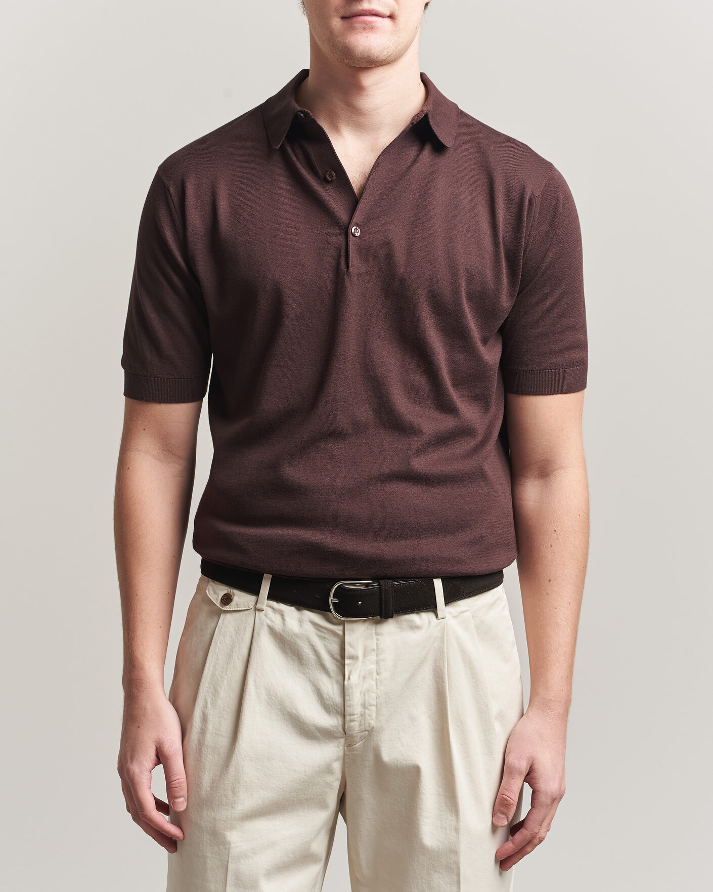 Hombres | Polos | John Smedley | Adrian Slim Fit Sea Island Cotton Polo Raisin Brown