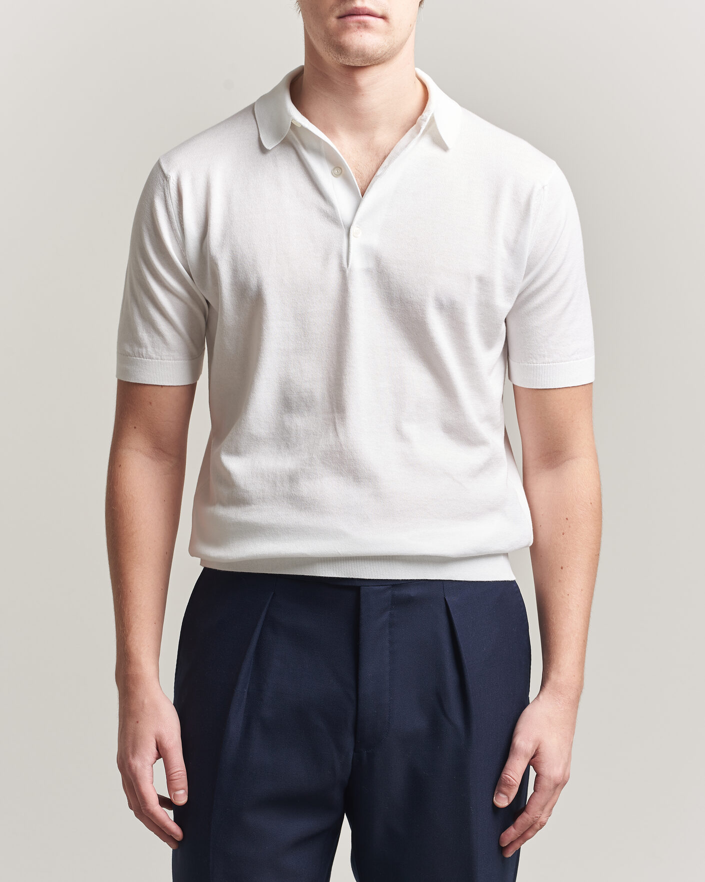 Hombres | Polos | John Smedley | Adrian Slim Fit Sea Island Cotton Polo White