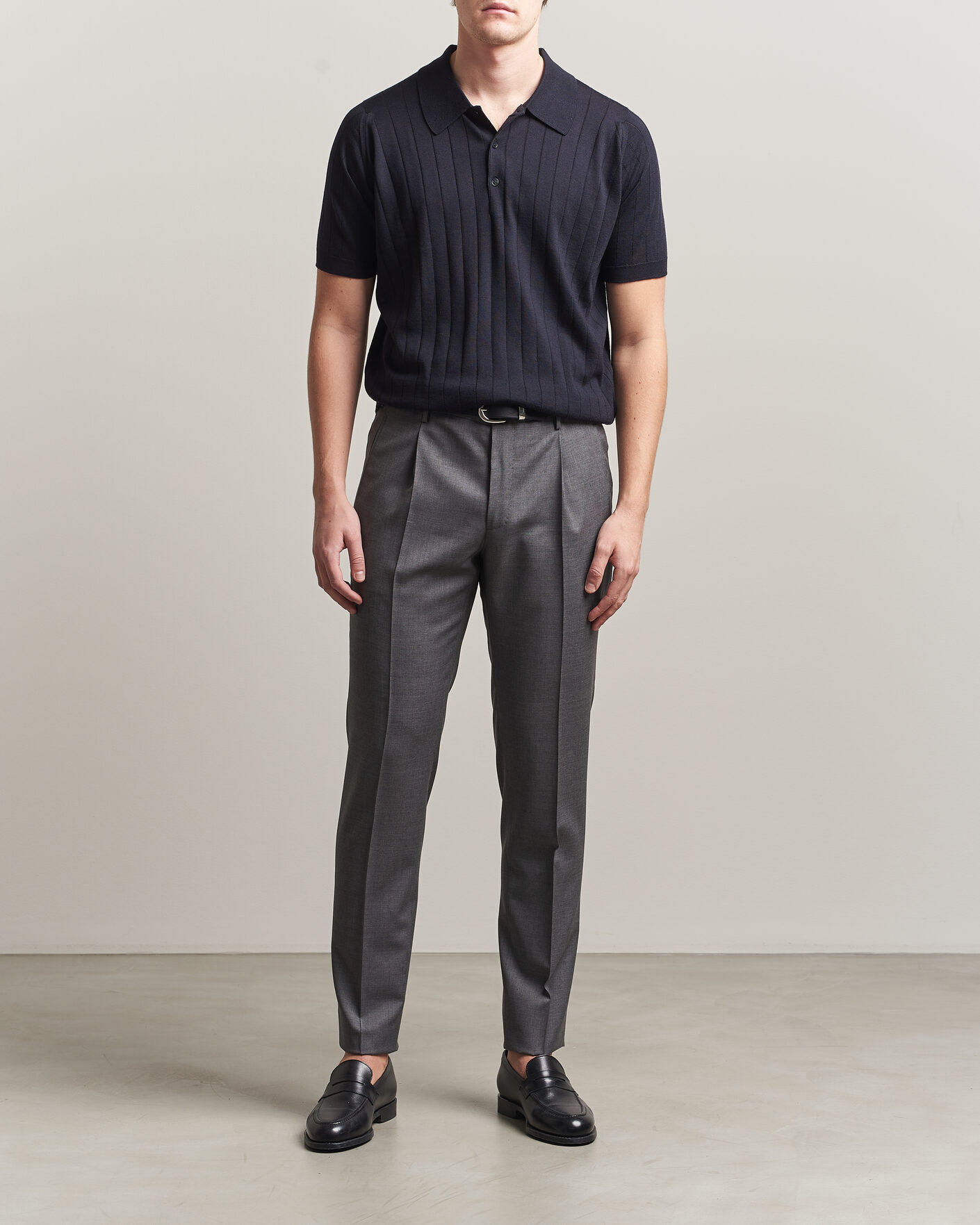 Hombres | Polos | John Smedley | Williams Merino/Cotton Knitted Polo Navy