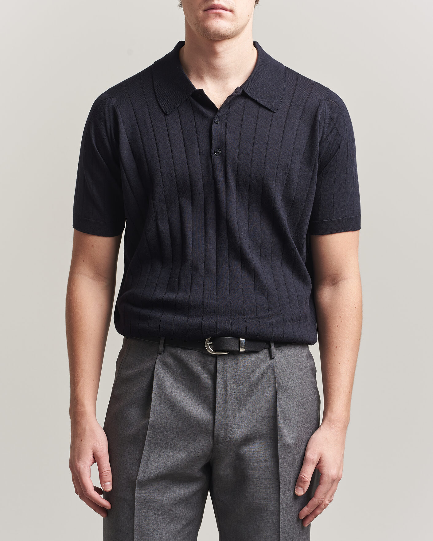 Hombres | Polos | John Smedley | Williams Merino/Cotton Knitted Polo Navy