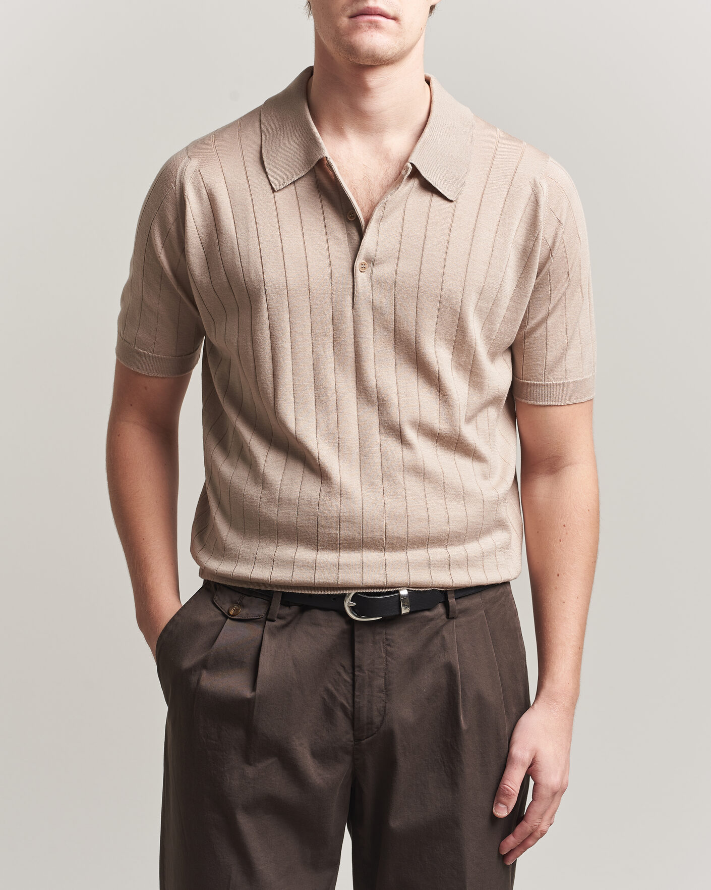Hombres | Polos | John Smedley | Williams Merino/Cotton Knitted Polo Oat