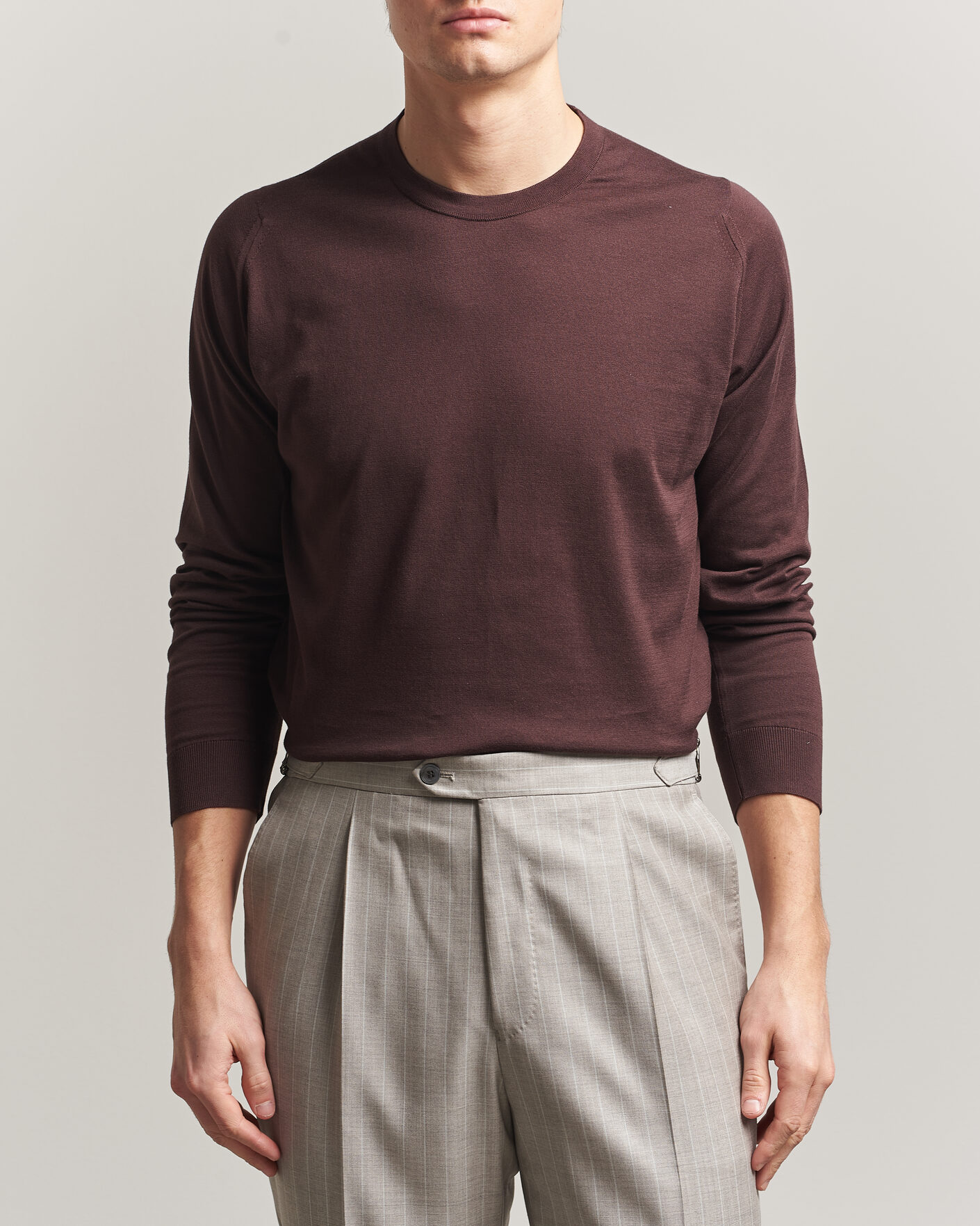 Hombres | Jerséis y prendas de punto | John Smedley | Rowland Sea Island Crew Neck Pullover Raisin Brown