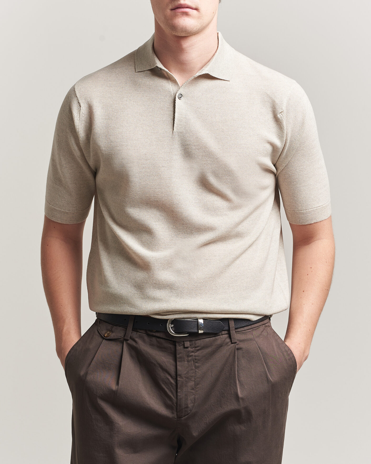 Hombres | Polos | John Smedley | 14 Singular Knitted Textured Polo Grey Fleece