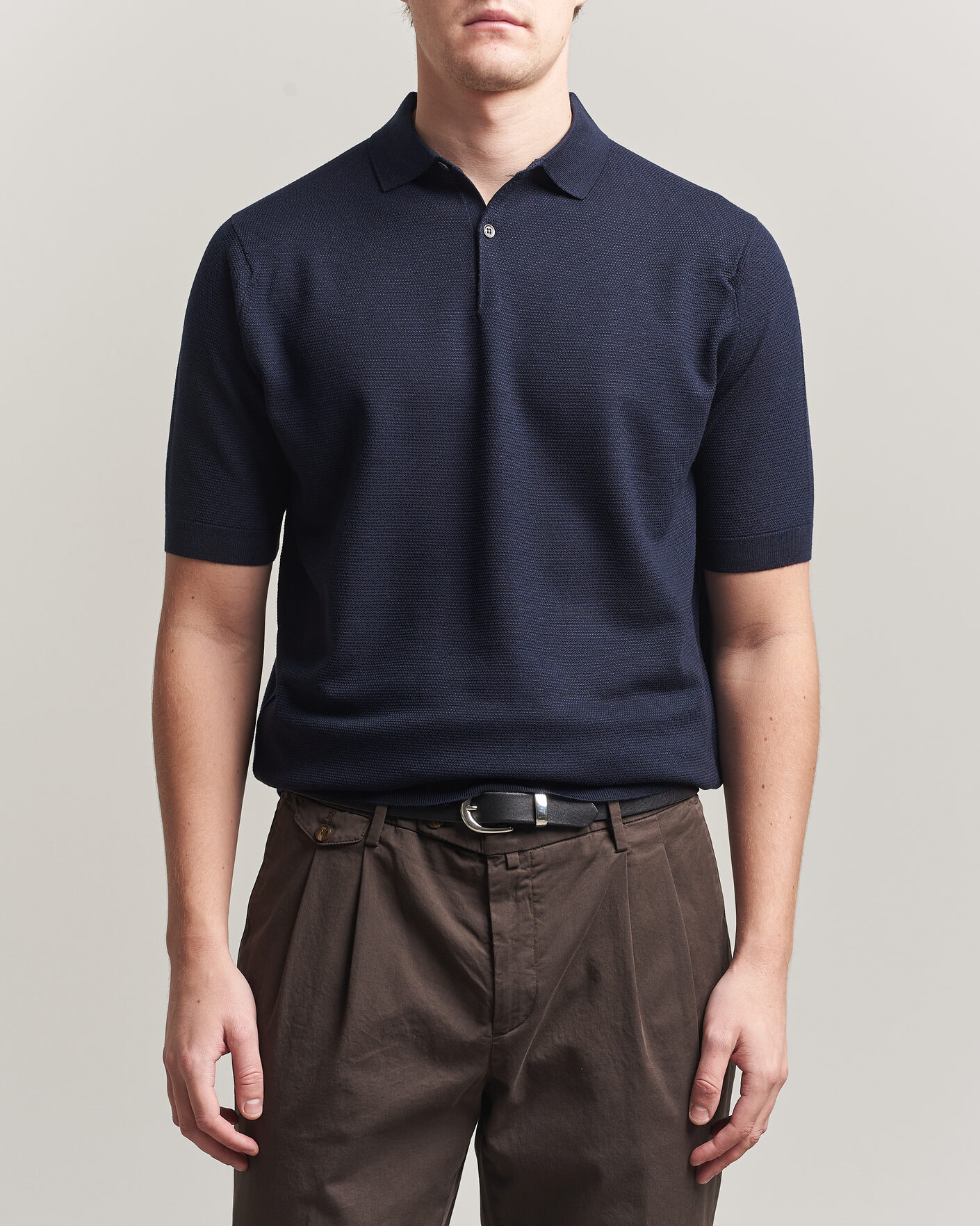 Hombres | Polos | John Smedley | 14 Singular Knitted Textured Polo Midnight
