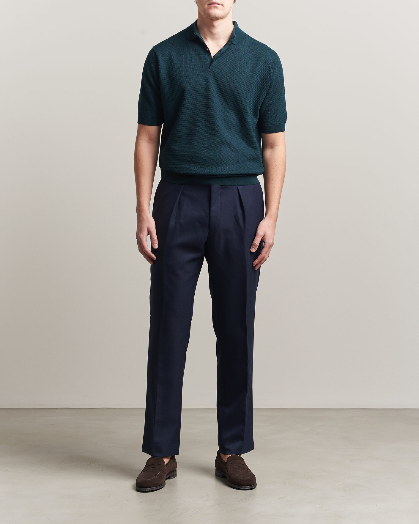 Hombres | Polos | John Smedley | 14 Singular Knitted Textured Polo Richardson Green