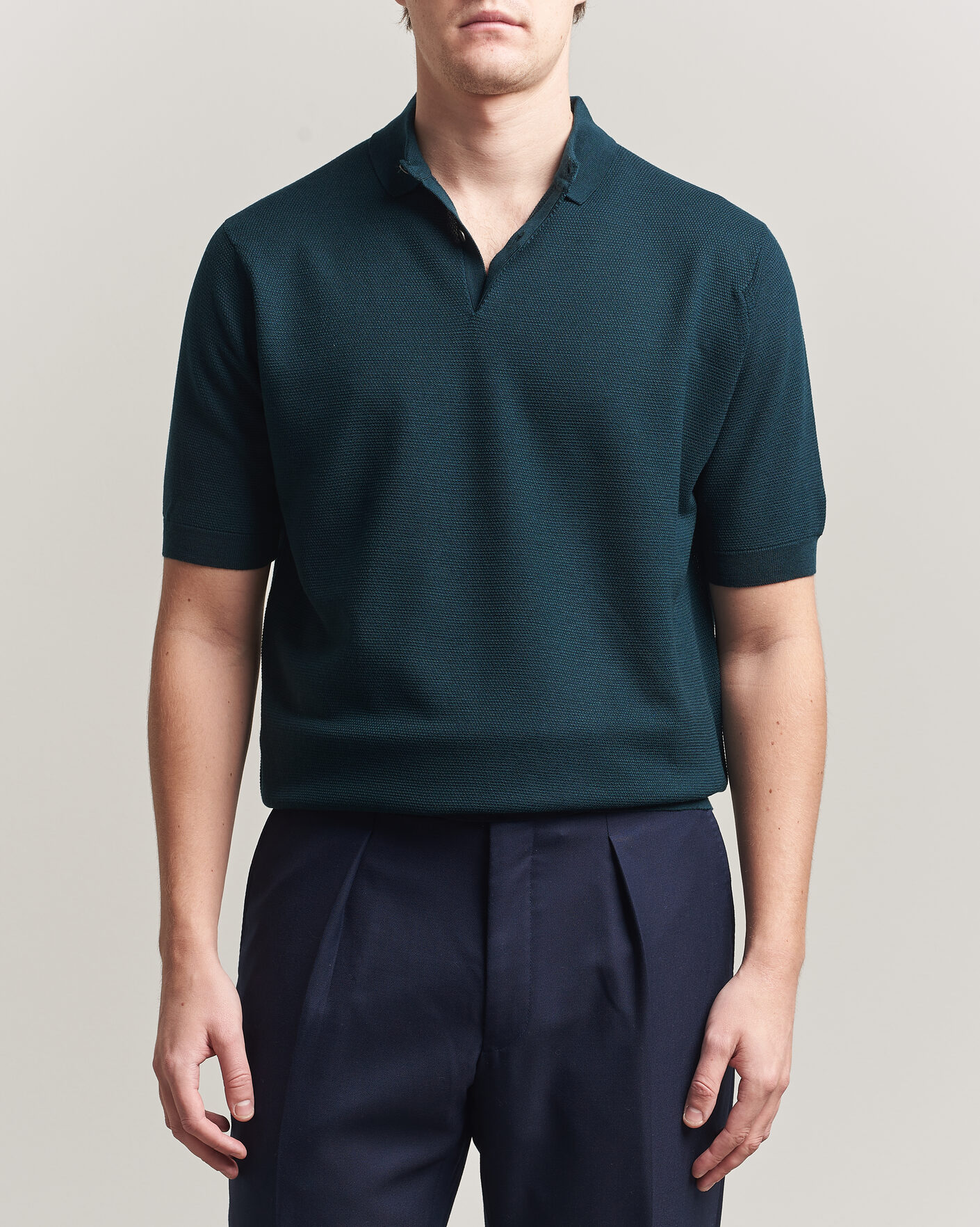 Hombres | Polos | John Smedley | 14 Singular Knitted Textured Polo Richardson Green