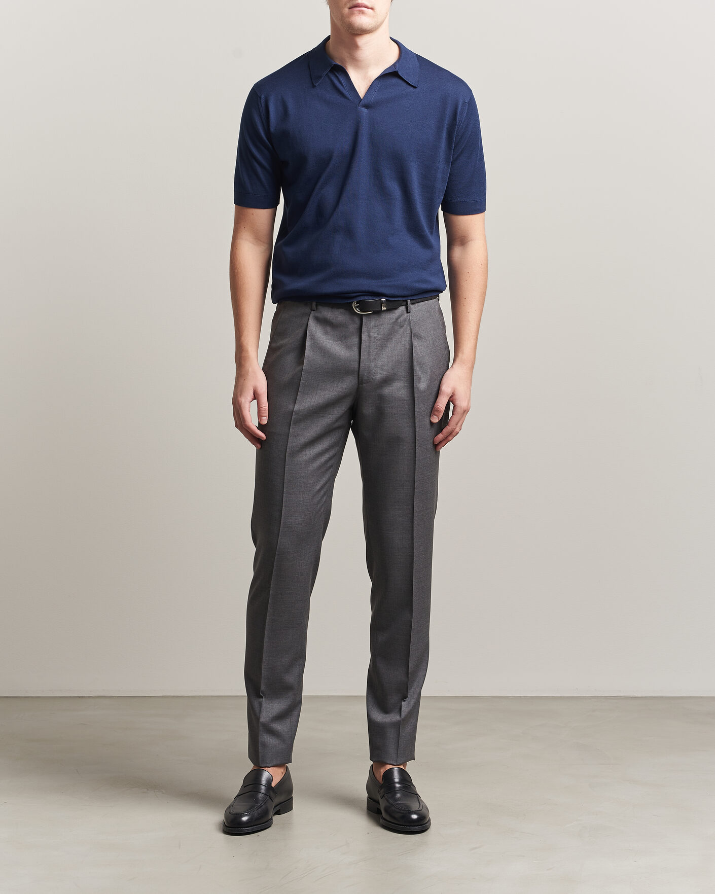 Hombres | Polos | John Smedley | Noah Open Collar Sea Island Polo French Navy